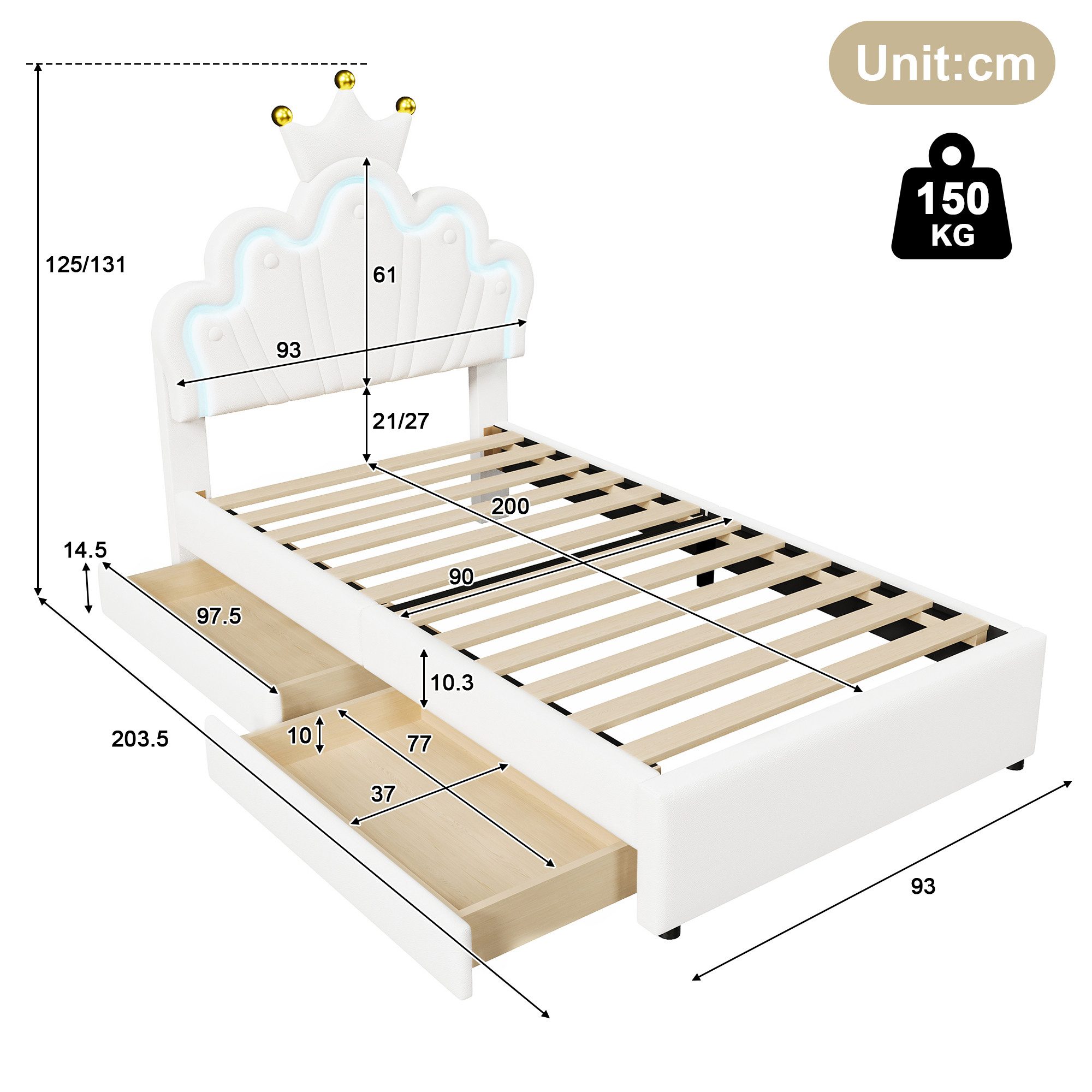 Ulife Polsterbett Funktionsbett kronenförmiges Prinzessinnenbett mit günstig online kaufen