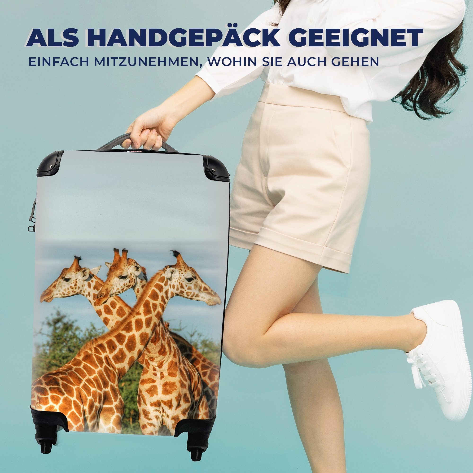 MuchoWow Handgepäckkoffer Giraffen - Luft Reisekoffer mit 4 Tiere, Handgepäck für Trolley, - Ferien, rollen, Reisetasche Rollen
