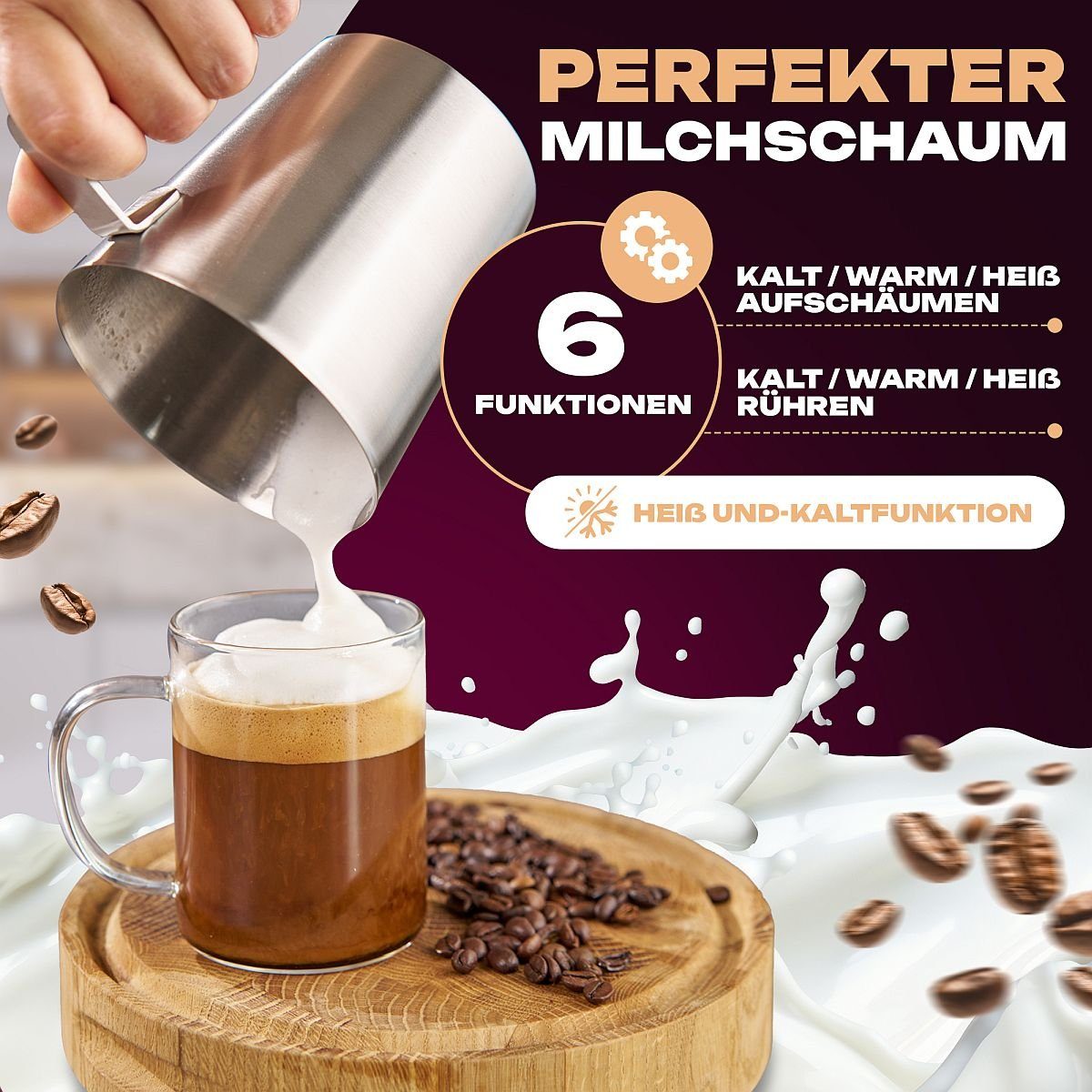 ProfiCook Milchaufschäumer PC-MS 1032, mit Heiß- und Kaltfunktion - 500ml Schaum