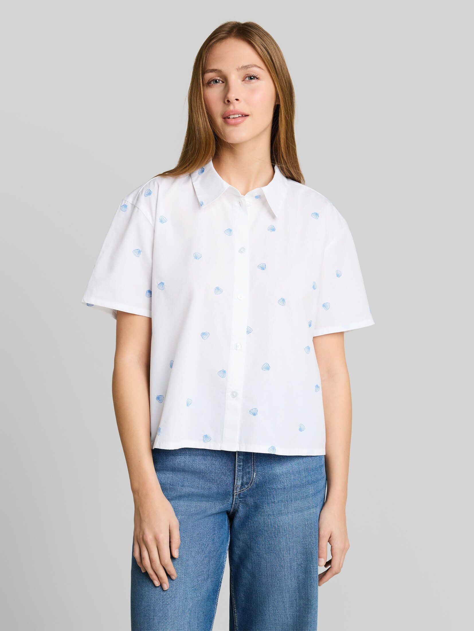 TOM TAILOR Denim Kurzarmbluse Blusen & Shirts Boxy Fit Hemdbluse mit Stickereien