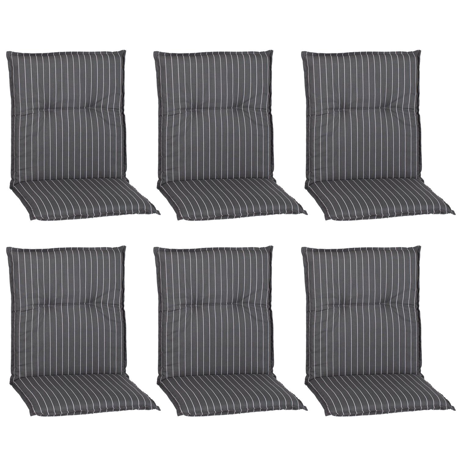 NYVI Sitzauflage Niedriglehner Auflagen 6er Set Barcelona Gartenstuhlauflagen 100x50cm, (6 St), Niederlehner Stuhlauflage Sitzauflage mit Halteband Streifen gestreift