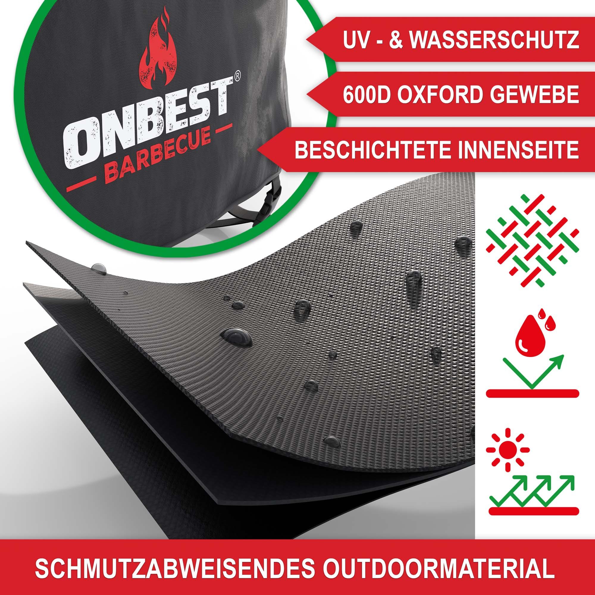 Onbest Grill-Schutzhülle wetterfest inklusive Transporttasche, 600D Oxford Gewebe, wasserdicht