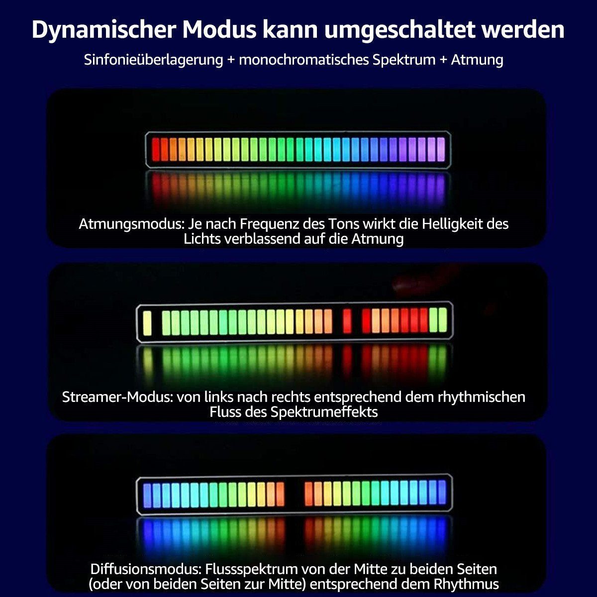 feinlux Lichtleiste Rhythm Light Atmosphere RGB Musik Licht, LED fest integriert, Farbwechsler, für Auto/Schreibtisch/Spiele/Outdoor-Partys/Umgebungslicht 2 St.