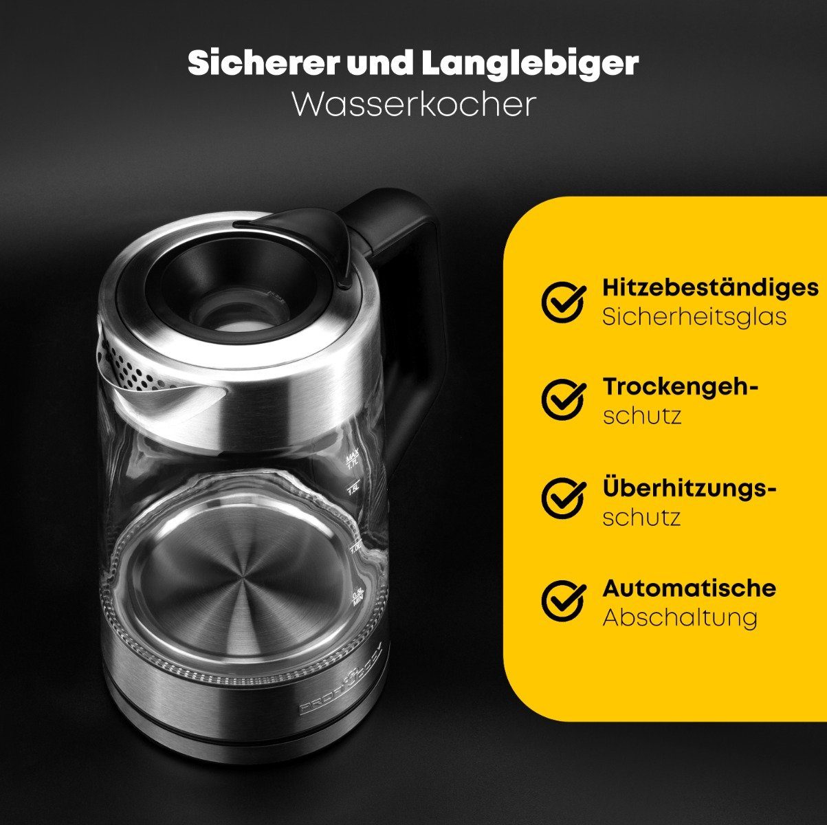 ProfiCook Wasserkocher PC-WKS 1190 G, Wasserkocher mit bunter Beleuchtung 1,7L Füllmenge – Bild 5 von 5