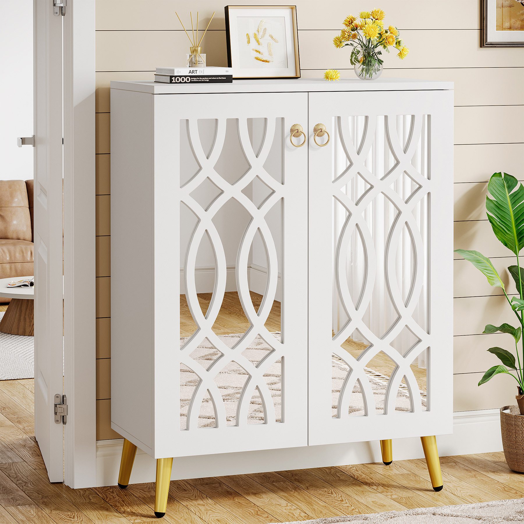 Tribesigns Schuhschrank verspiegelte Schuhschrank mit Türen, 5-Tier weiß Mo günstig online kaufen