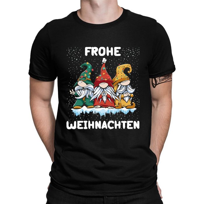 Quattro Formatee Kurzarmshirt Frohe Weihnachten Gnome Zwerge Wichtel Elfen Herre (1-tlg)