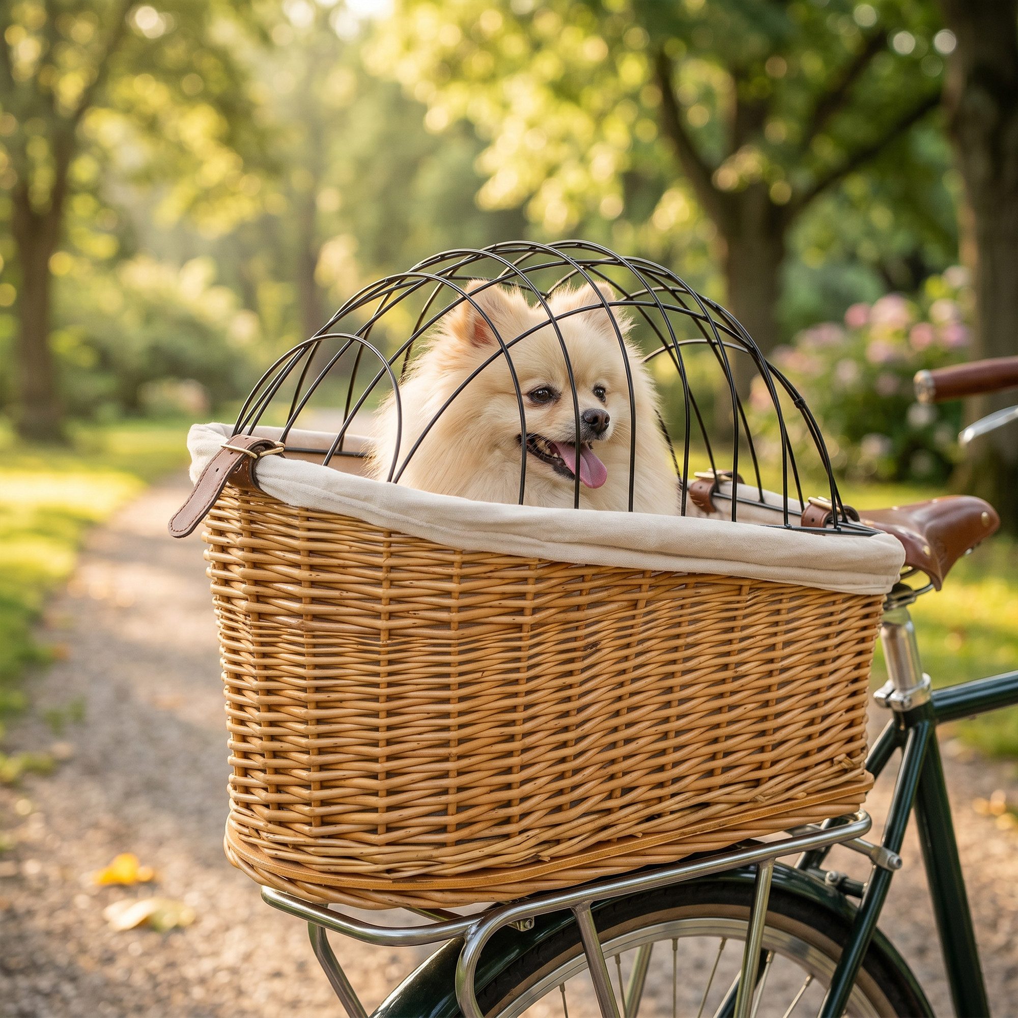 PawHut Tierfahrradkorb Hundefahrradkorb mit Weichem Kissen bis 5 kg, LxBxH: 50x32,5x43 cm; handgefertigtes Weidengeflecht