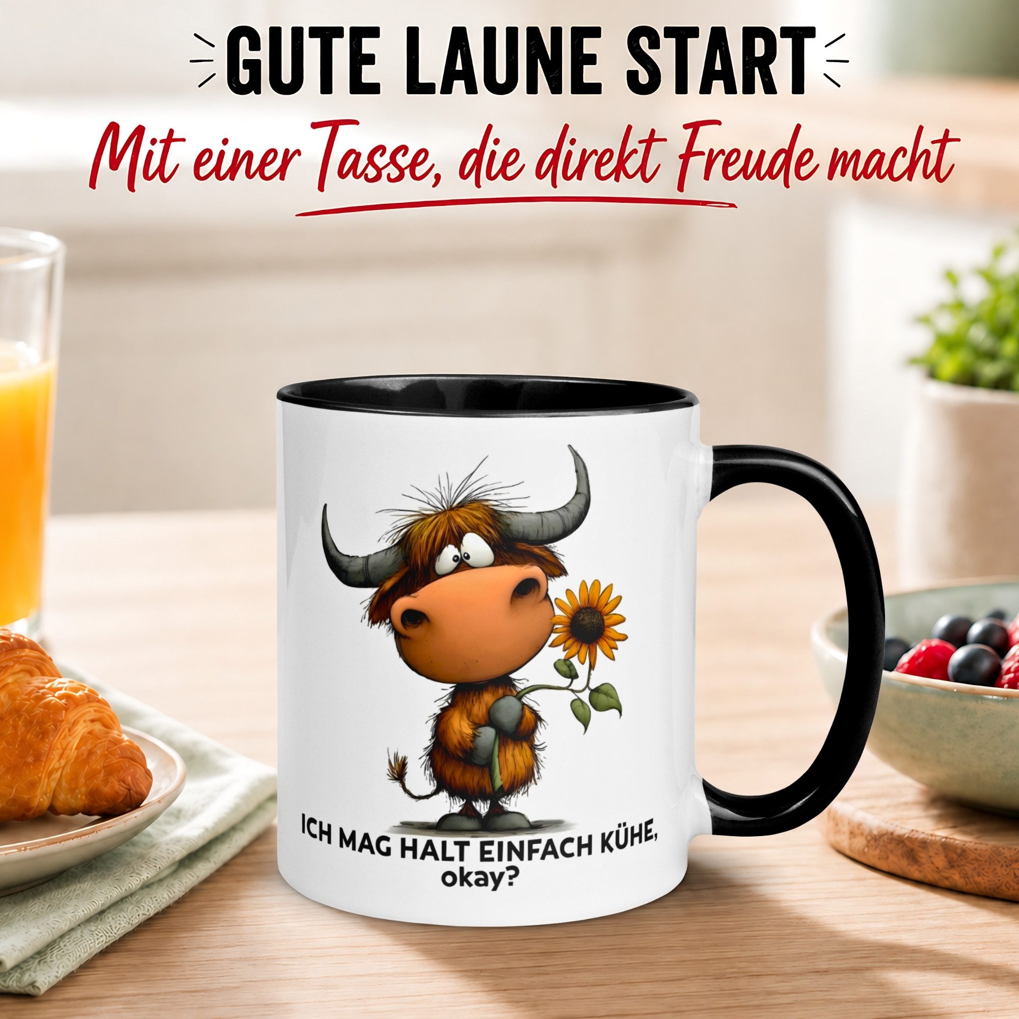 Momentals Tasse Kuh – „Ich mag halt einfach Kühe - okay“ – lustiges Geschenk Landwirt, Gratis Versand · Links-&Rechtshänder · Spülmaschinenfest
