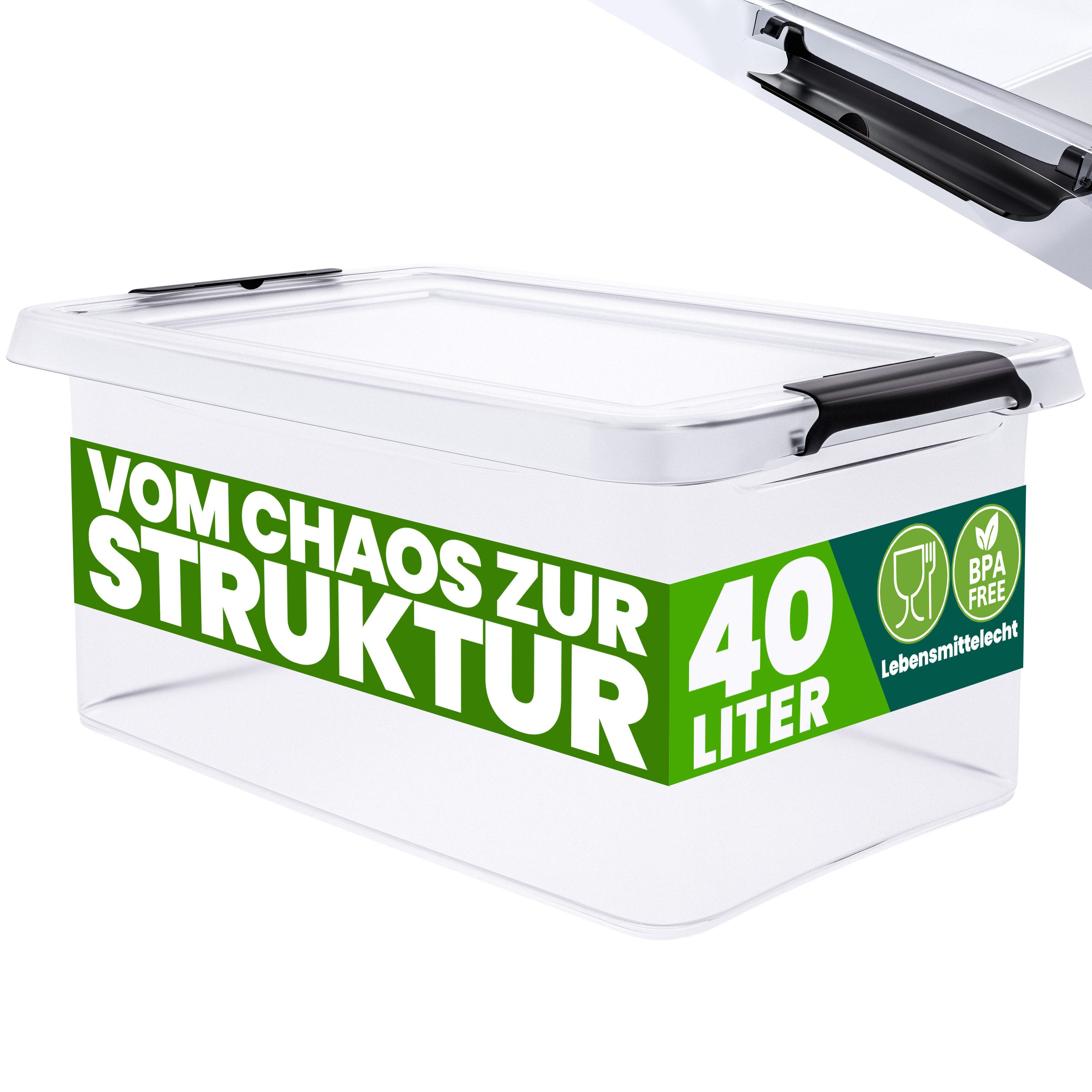 Deuba Aufbewahrungsbox, 40L Deckel Kunststoff Organizer Ordnungsboxen BPA frei stapelbar Küche