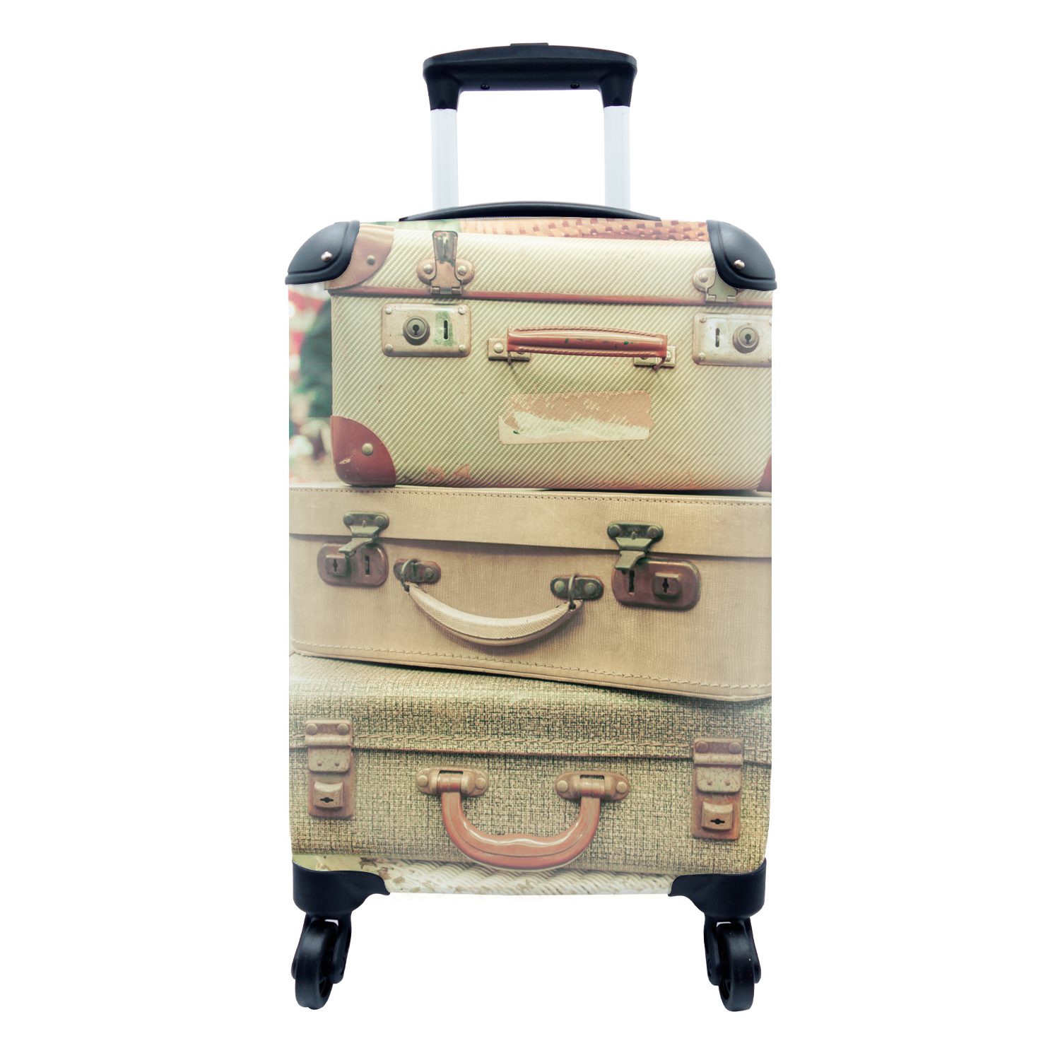 MuchoWow Handgepäckkoffer Reisekoffer - Vintage - Grün, 4 Rollen, Reisetasche mit rollen, Handgepäck für Ferien, Trolley, Reisekoffer