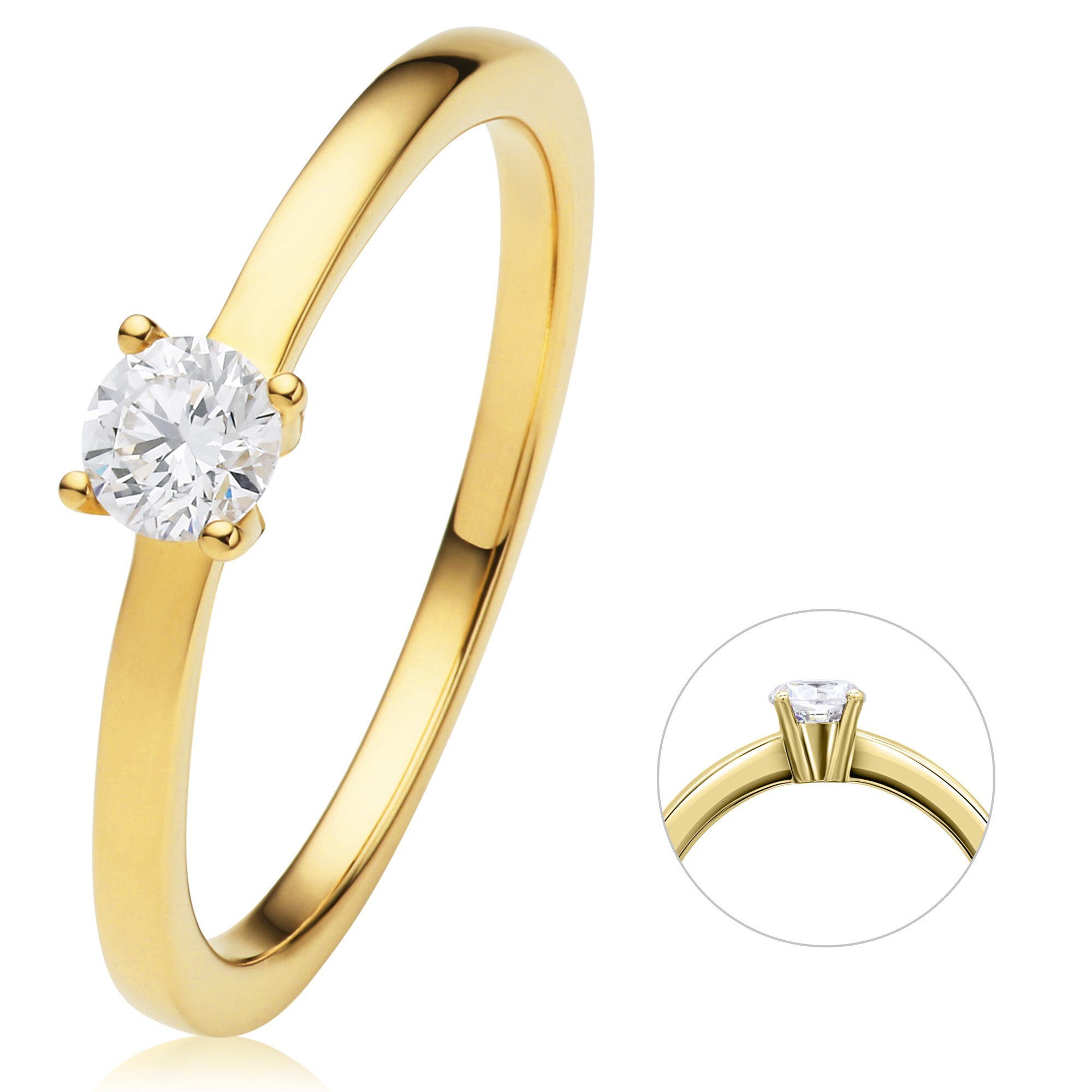 Diamantring Ring Gelbgold, Schmuck Diamant ELEMENT Gold ONE Brillant 585 ct Damen 0.25 aus
