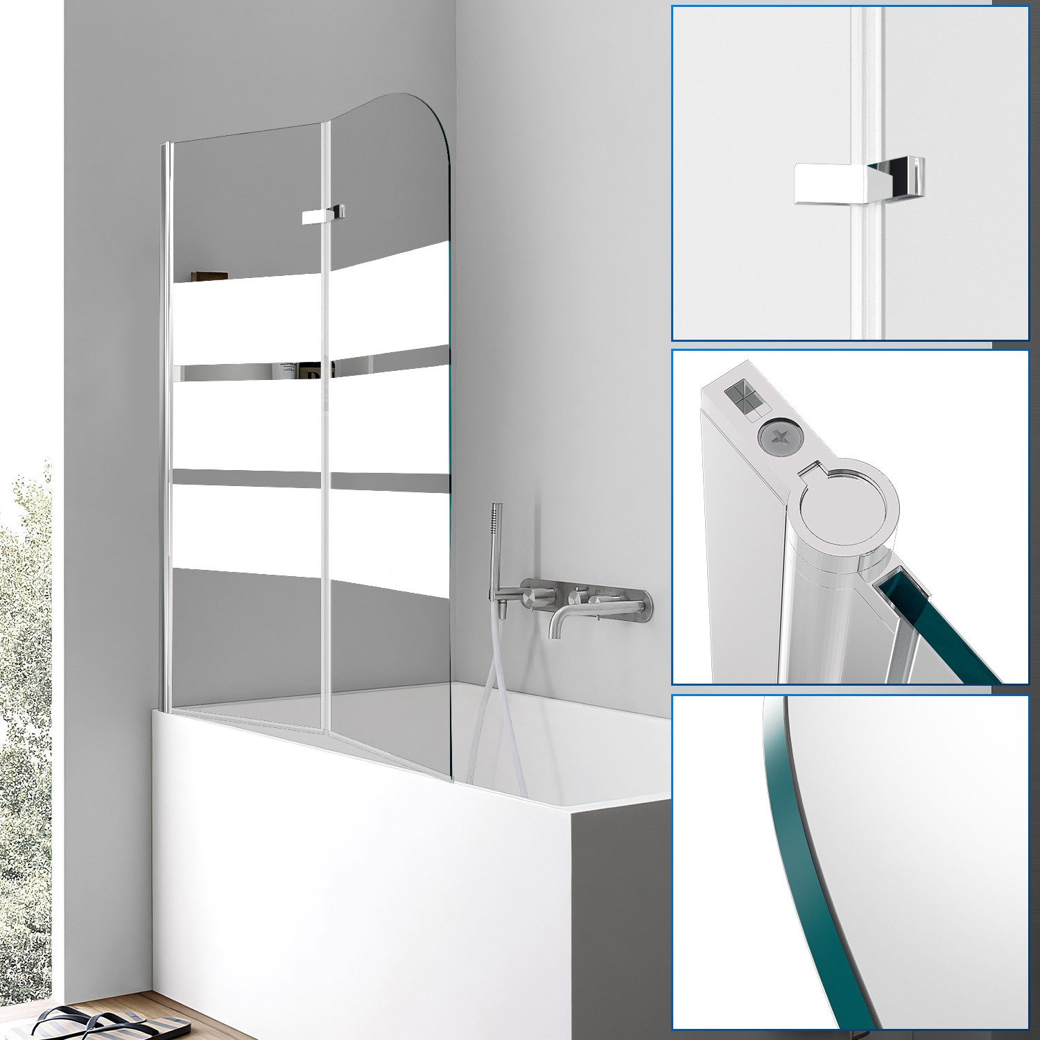 Clanmacy Badewannenaufsatz Duschwand Badewanne 100x140 cm 2-teilig ESG 6 mm Weiß
