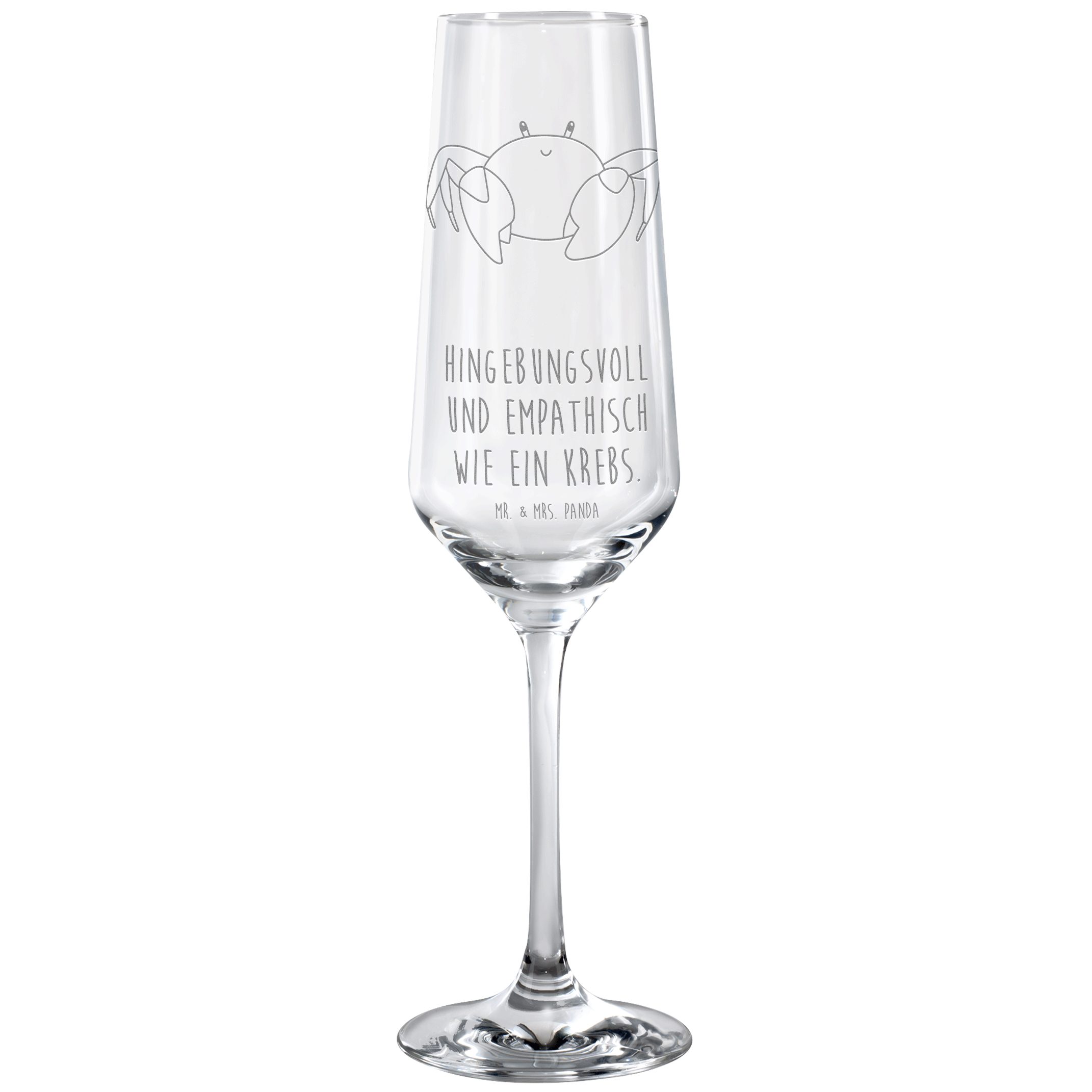 Mr. & Mrs. Panda Sektglas Sternzeichen Krebs, Sektglas, Transparent, Geschenk Juni, Meerestier, Premium Glas, Flute Glas Sektglas Klassisch Sektglas Elegant