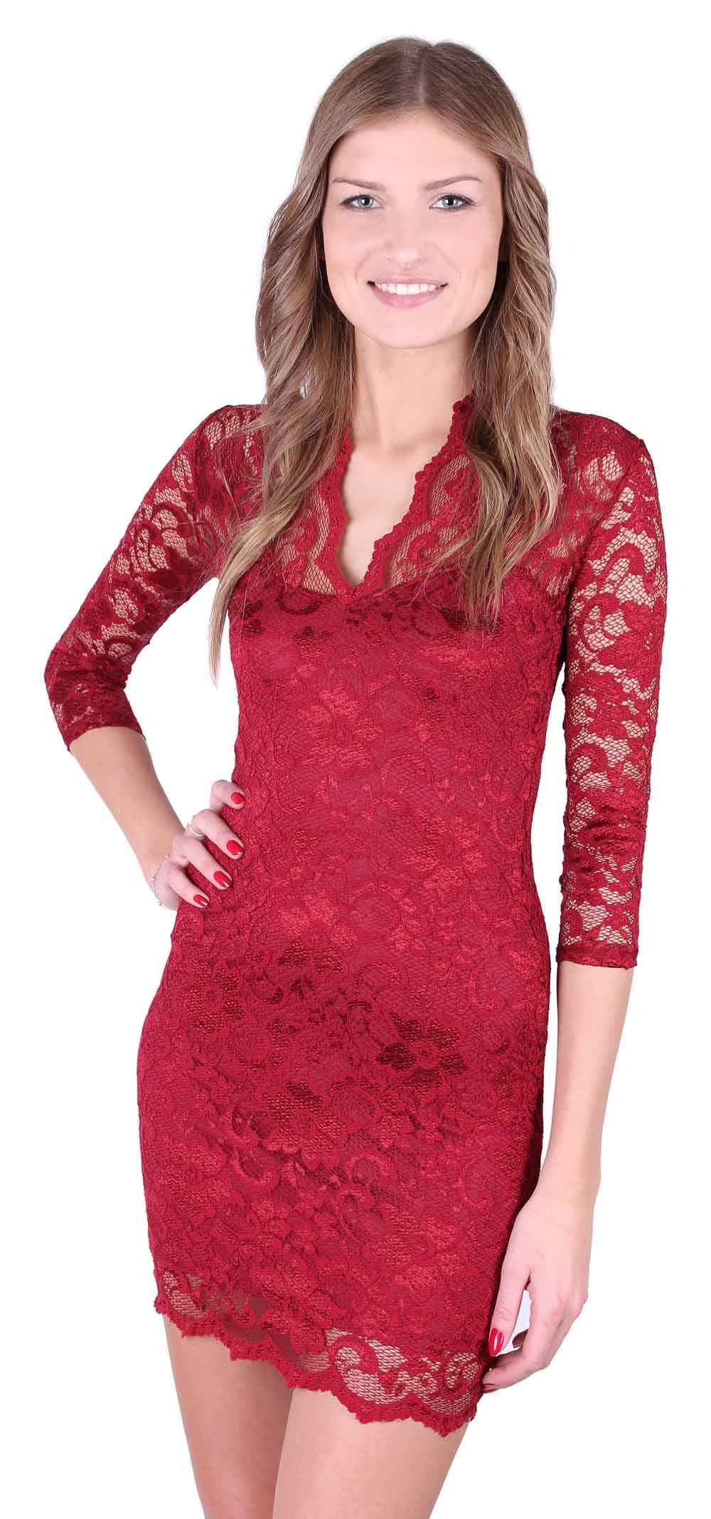 Spitzenkleid Dunkelrotes Kleid aus Spitze John Zack XL