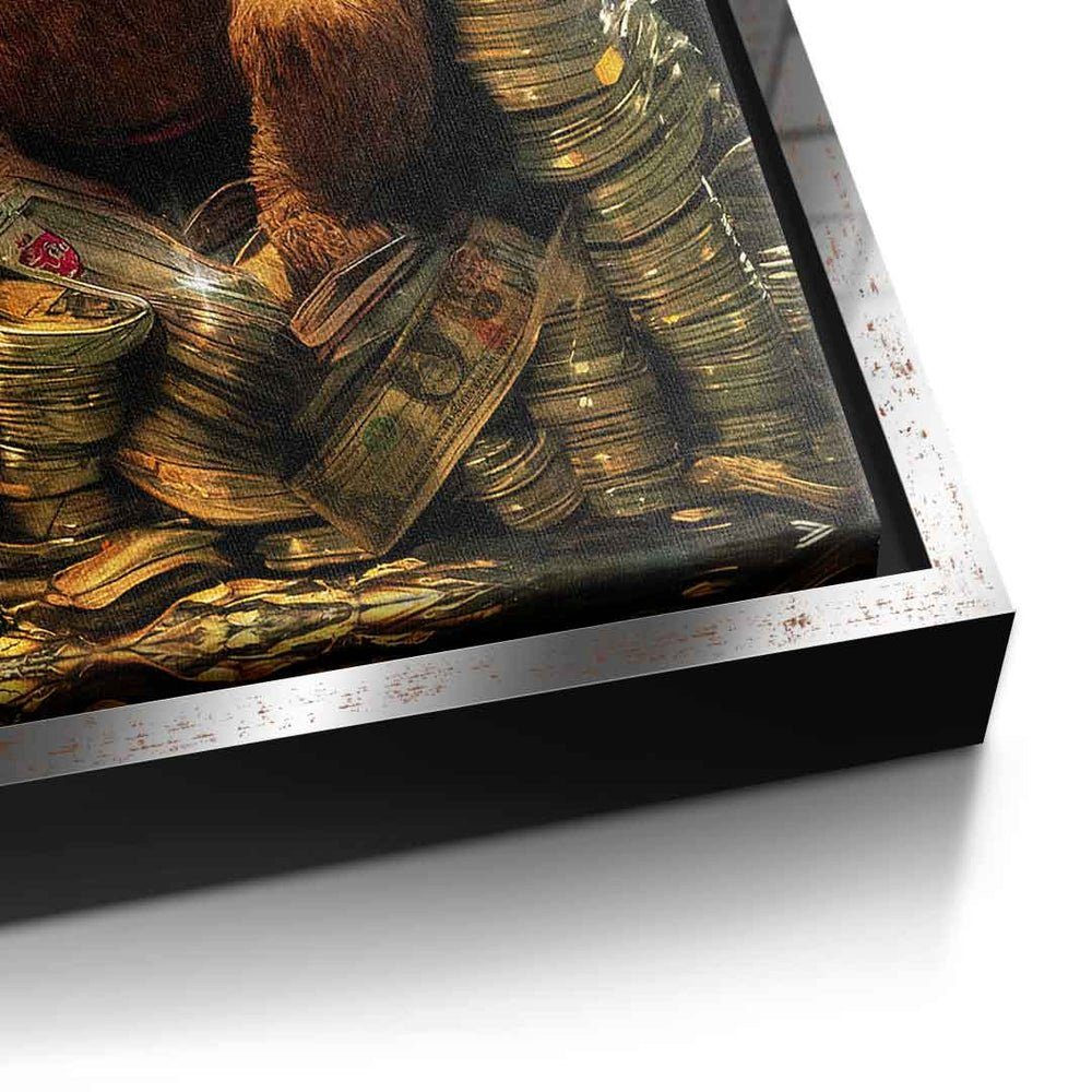 Pooh Luxus der Money Geld Leinwandbild Rahmen premium DOTCOMCANVAS® silberner the Leinwandbild, Winnie Bear Bär Pu