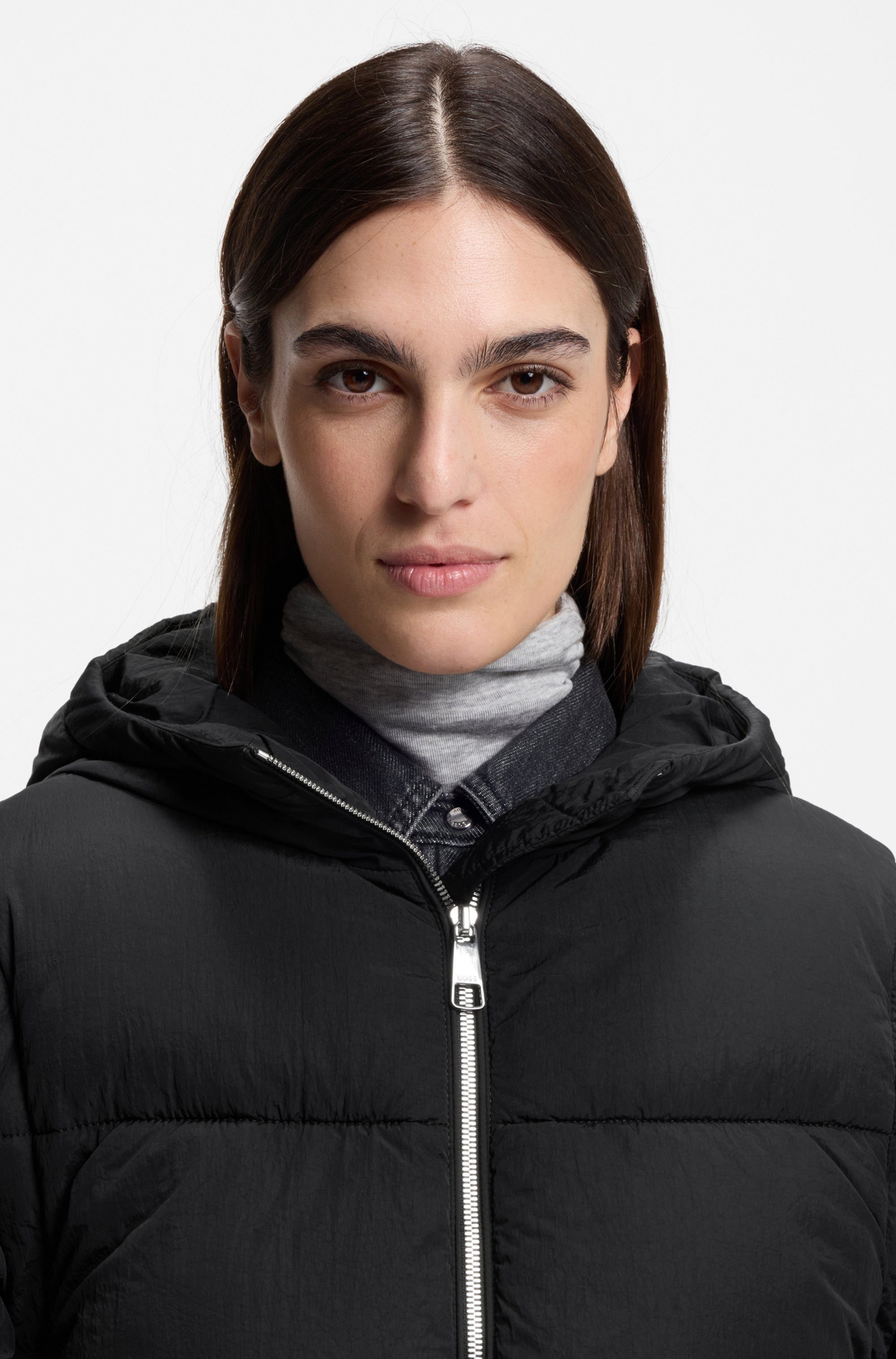 BOSS ORANGE Steppjacke Polala Premium Damenmode (2-St) mit abnehmbaren Ärmeln und Schal