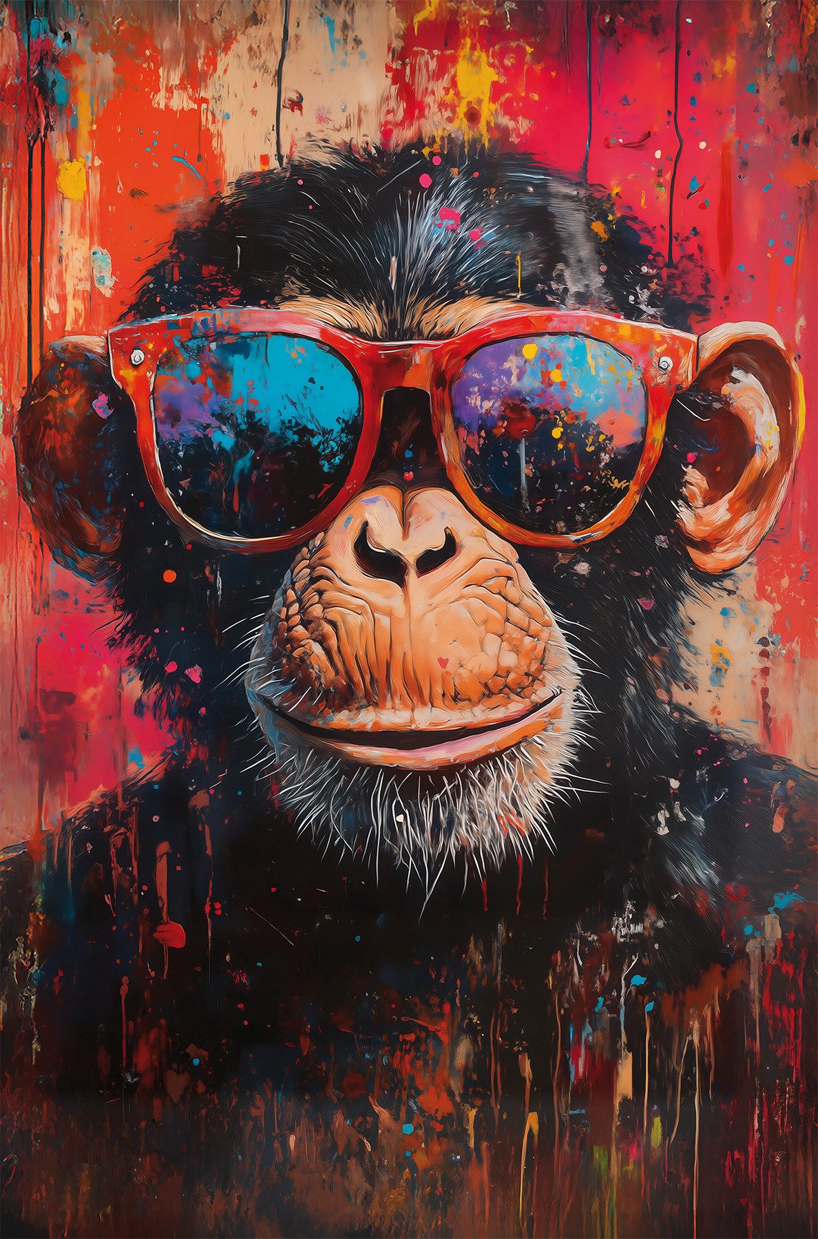Bönninghoff Bild BUNTER SCHIMPANSE 78x118 cm – Leinwandbild Keilrahmen Deko modern