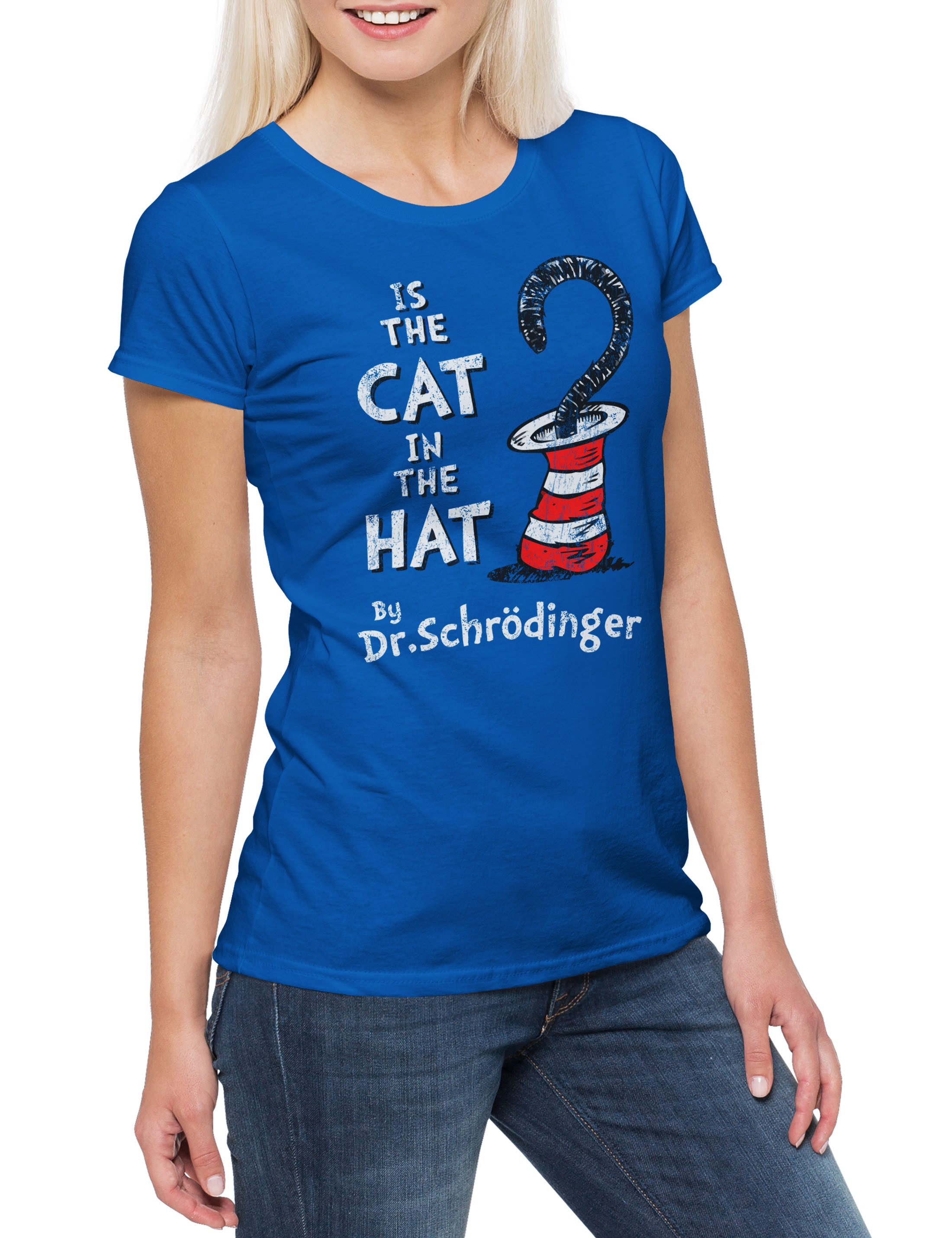 Print-Shirt Cat In The Hat Damen T-Shirt Schrödingers Schrodinger Schroedingers