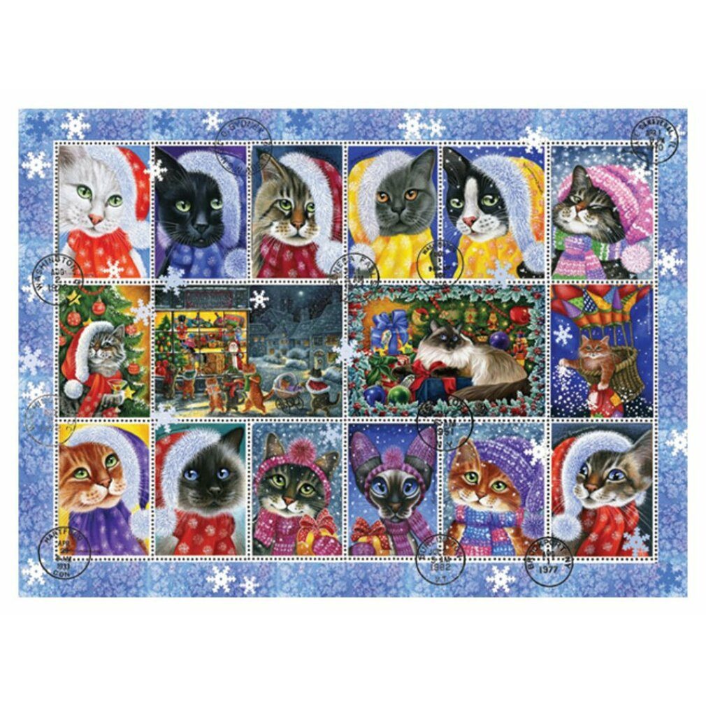ANATOLIAN Puzzle ANATOLIAN Puzzle Katze Weihnachten Briefmarken 1000 Stück, Puzzleteile