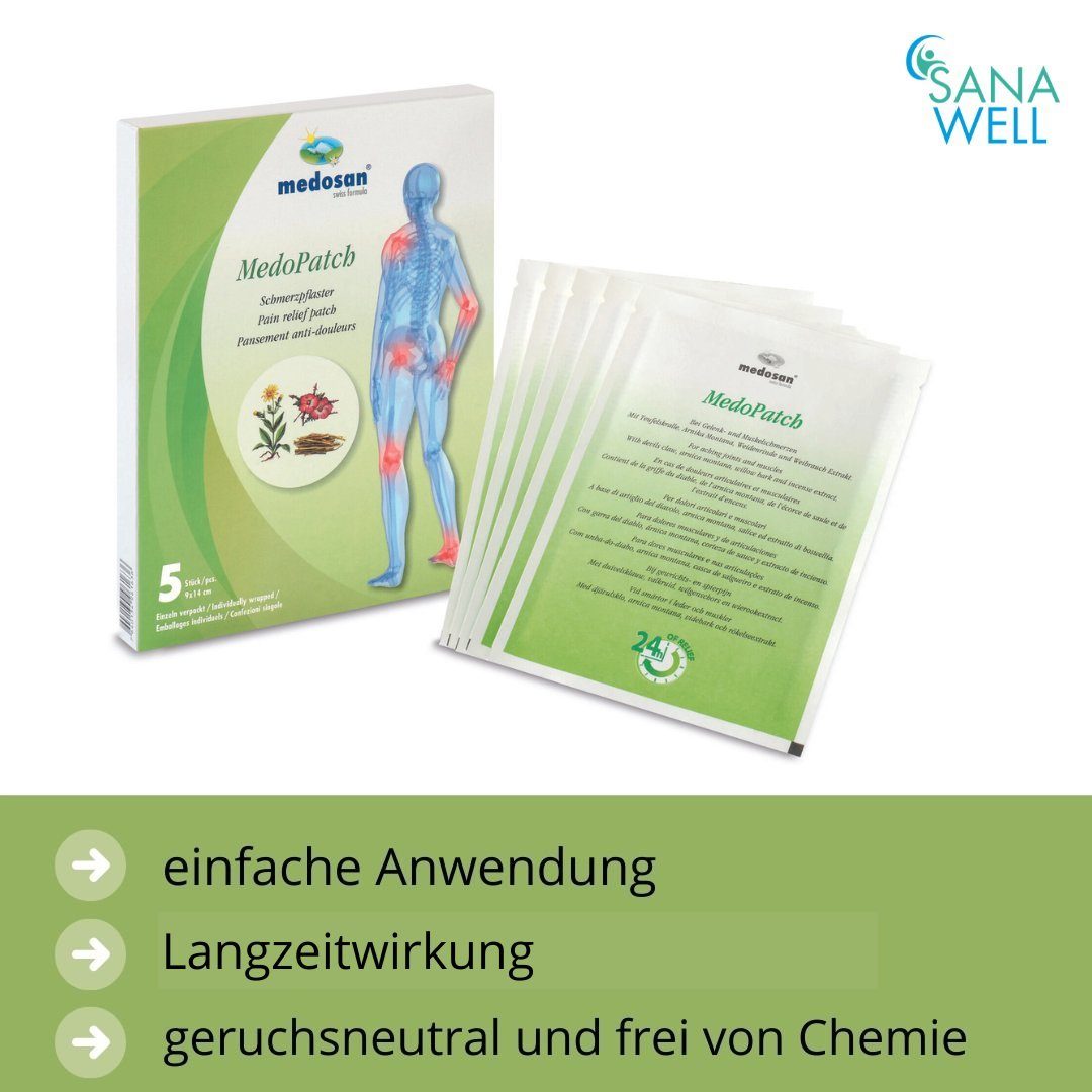 Medosan Wärmepflaster Medopatch Schmerzpflaster, 5er Spar-Pack, schmerzlindernde Pflaster mit natürlichen Wirkstoffen