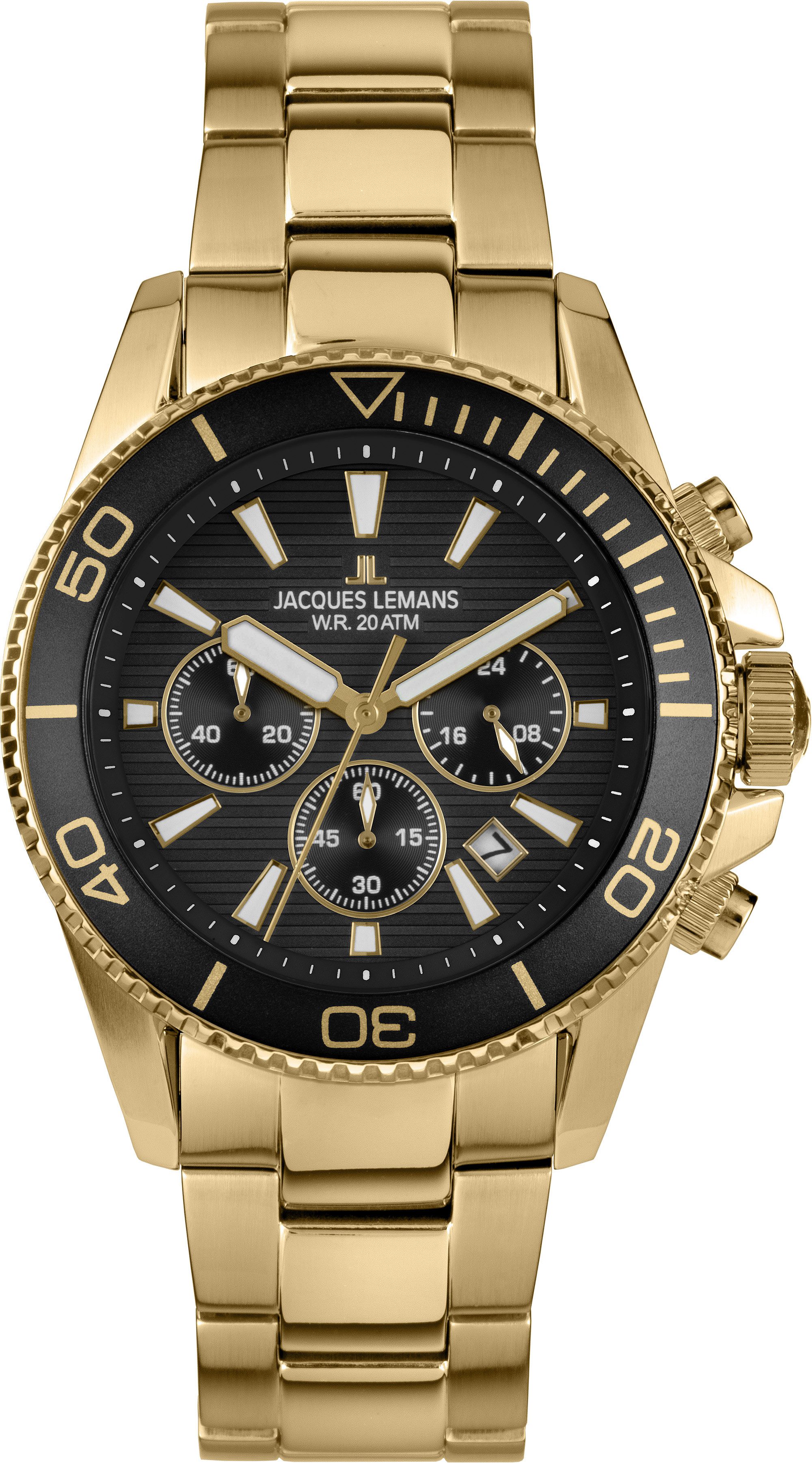 Jacques Lemans Chronograph Liverpool Diver 1-2206M, Quarzuhr, Armbanduhr, Herrenuhr, Edelstahlarmband, analog, Tag