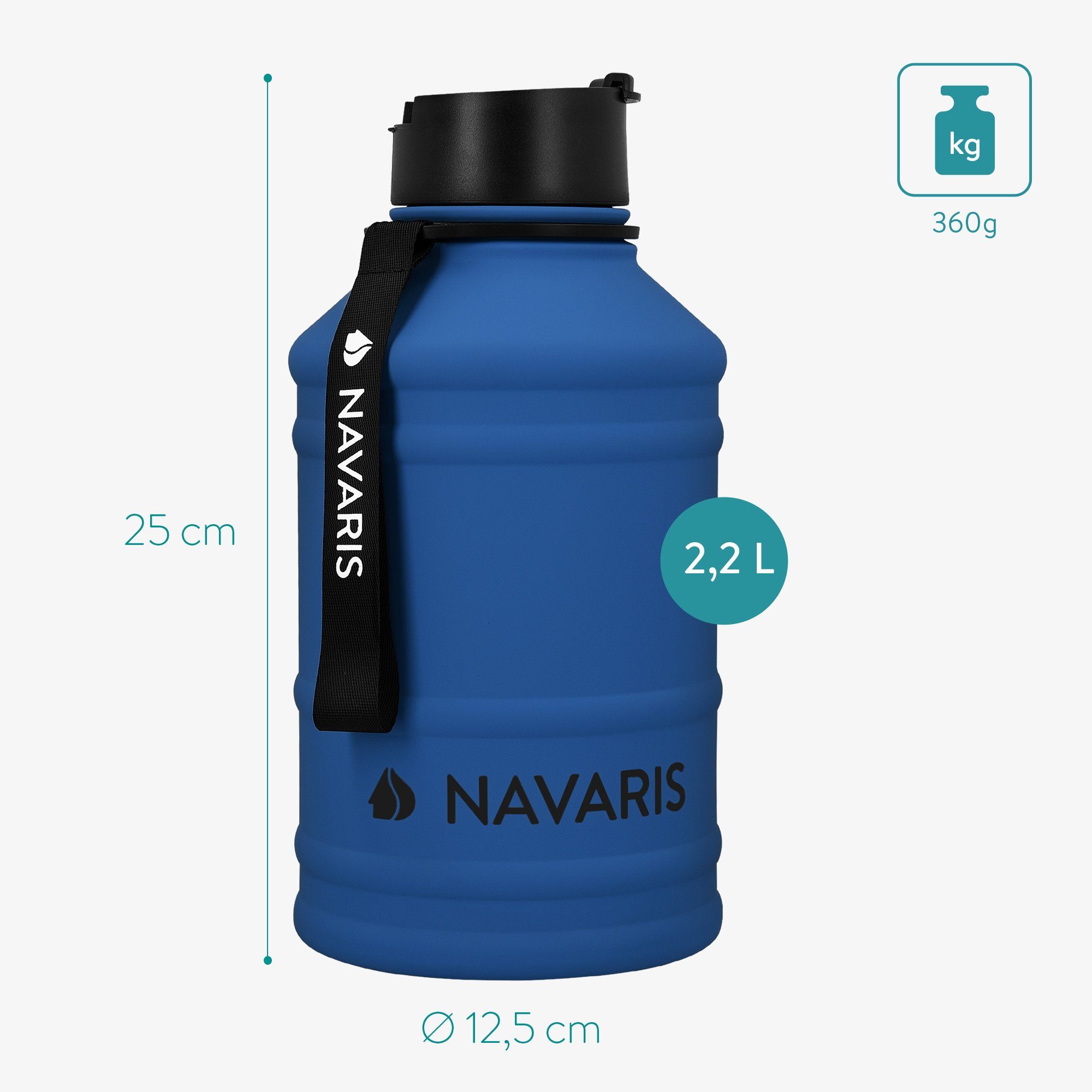 Navaris - Gym 2,2l Sport Flasche Blau Bottle Jug Water Wasserflasche XXL Trinkflasche