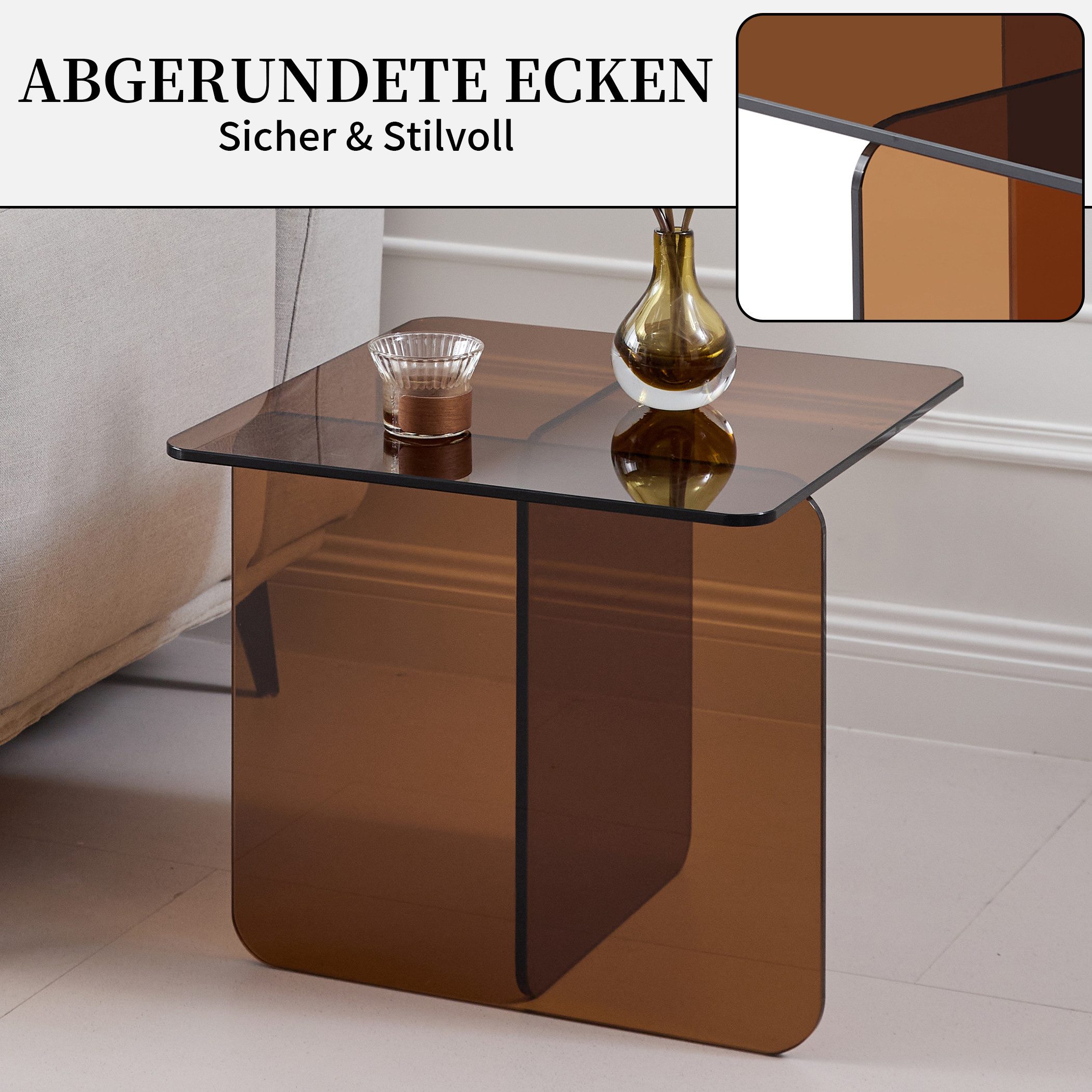 SeedWave Couchtisch Beistelltisch mit T-förmigem Gestell, 40cm Quadratischer Tischplatte, bis 23kg belastbar, Wohnzimmertisch aufrecht oder seitlich plazieren – Bild 4 von 5