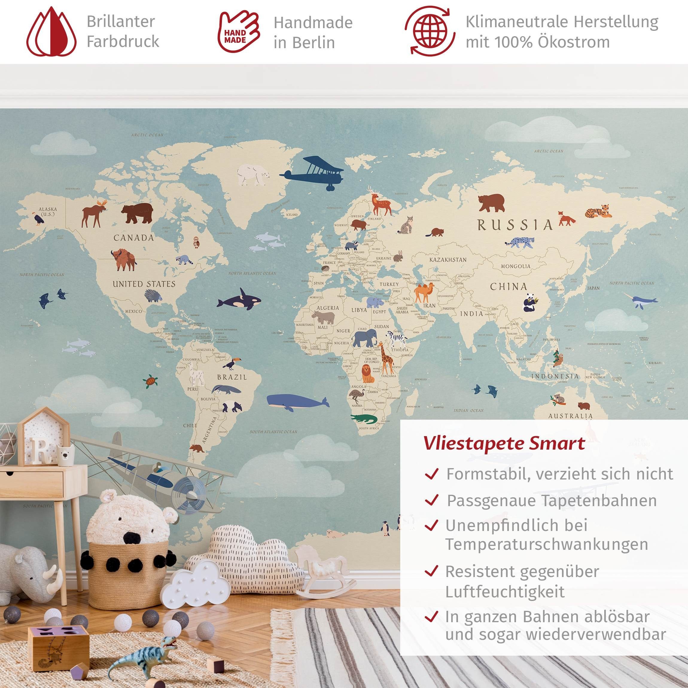 Bilderdepot24 Kindertapete Karte Tiere Welt Kinder günstig online kaufen