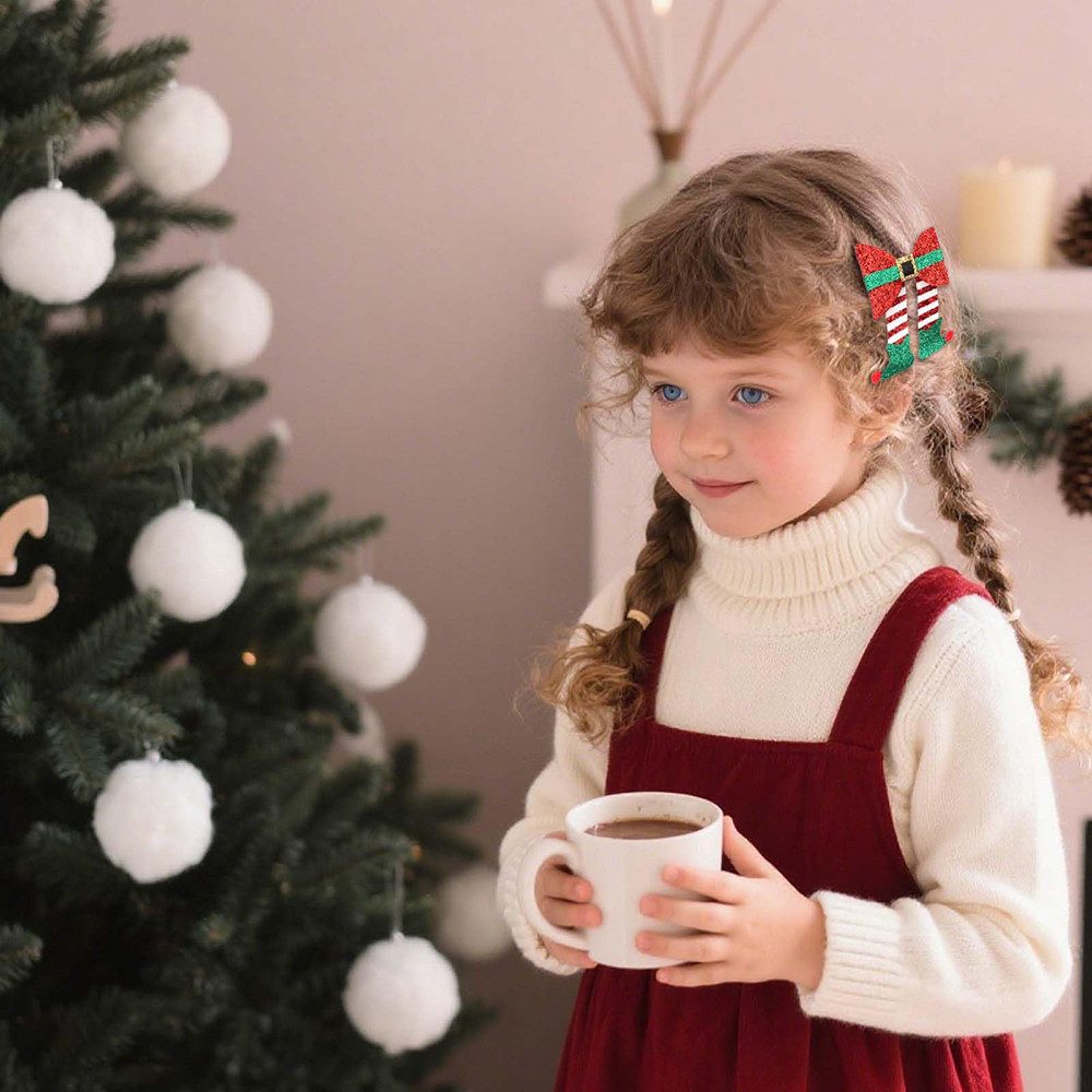 CLTYQ Haarspange Weihnachts-Schleifen-Haarspangen mit Glitzer,4 Stück, 4-tlg., Weihnachts-Haarspangen für Frauen, Haarschmuck für Festlichkeiten