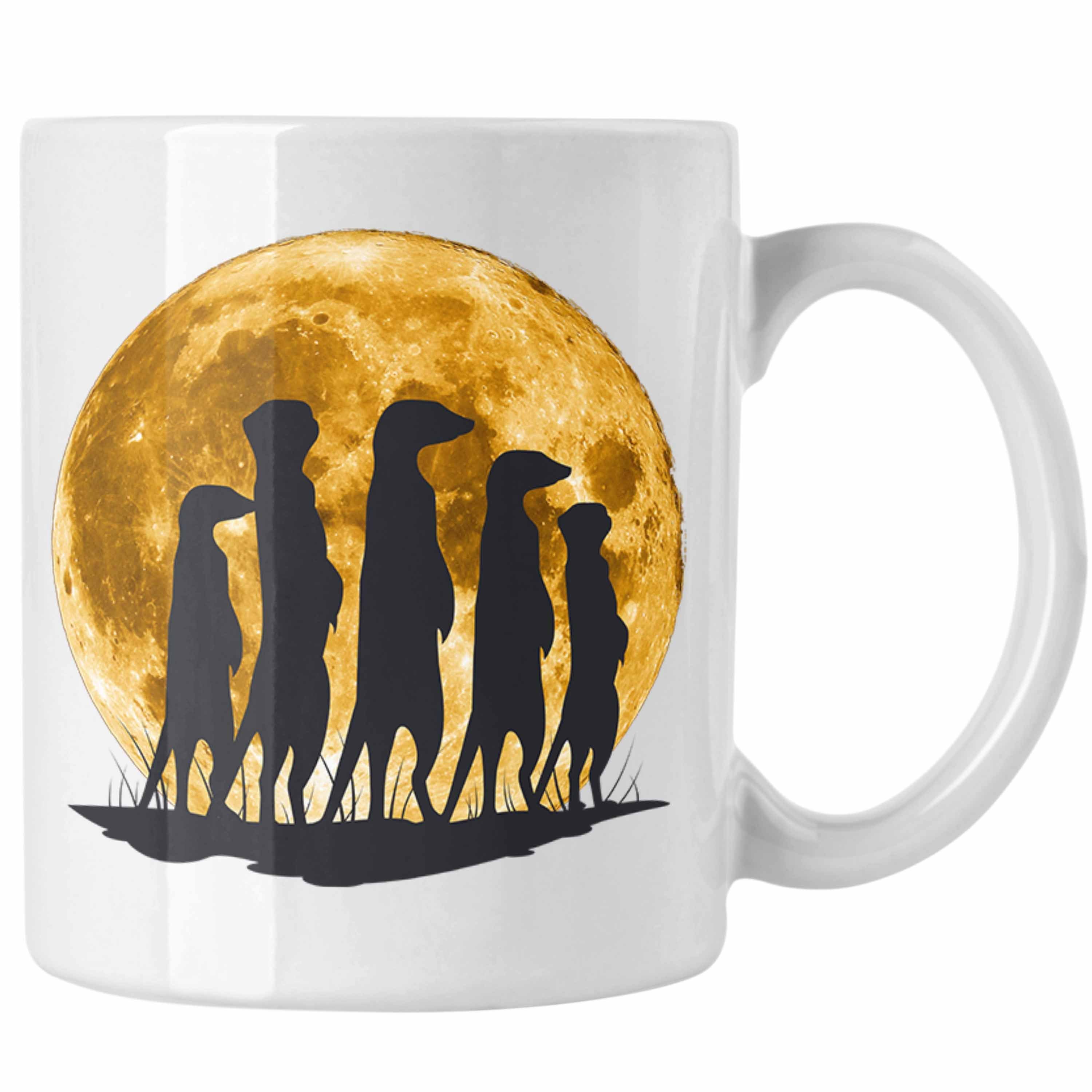Trendation Tasse Erdmännchen Tasse Mondgrafik Geschenk für Tierliebhaber Weiss