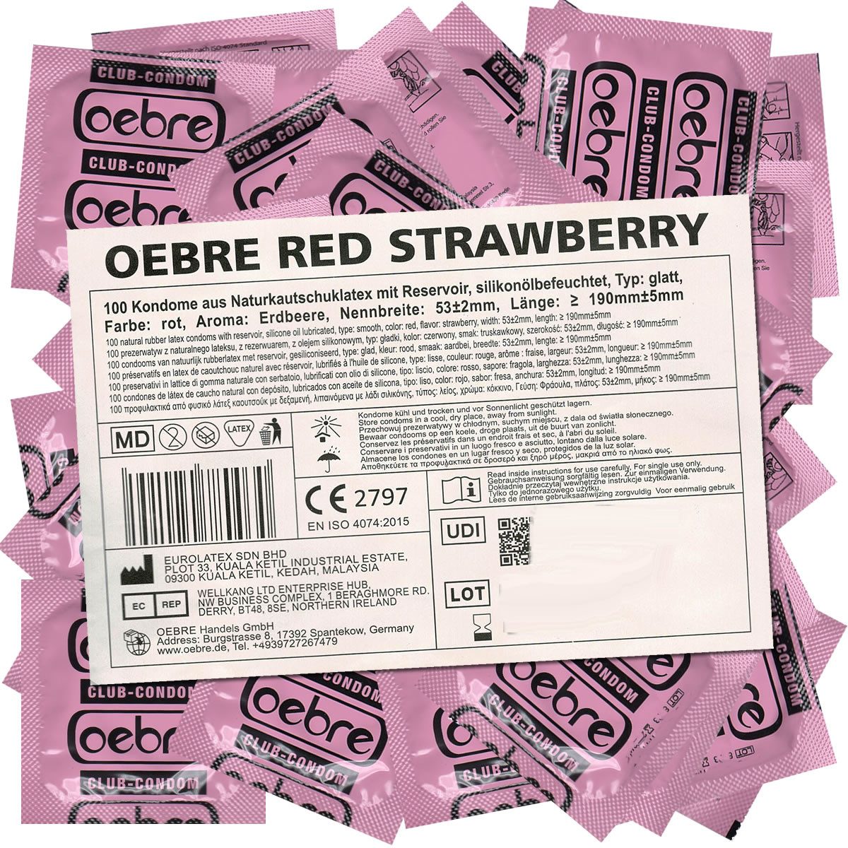 OEBRE Kondome Red Beutel mit, 100 St., Club-Kondome, rote Kondome mit Erdbeer-Geschmack