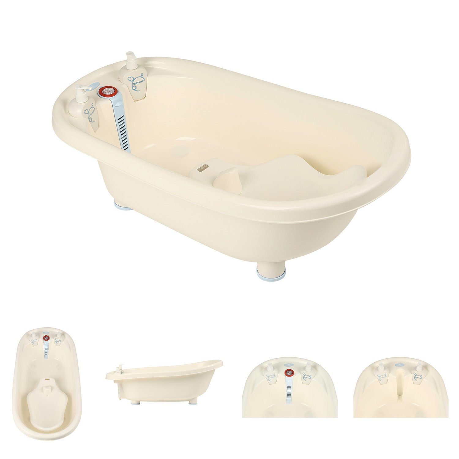 KIKKABOO Babybadewanne Baby Badewanne Dori Wasserablauf Thermometer Sitz zwei Shampooflaschen mehr