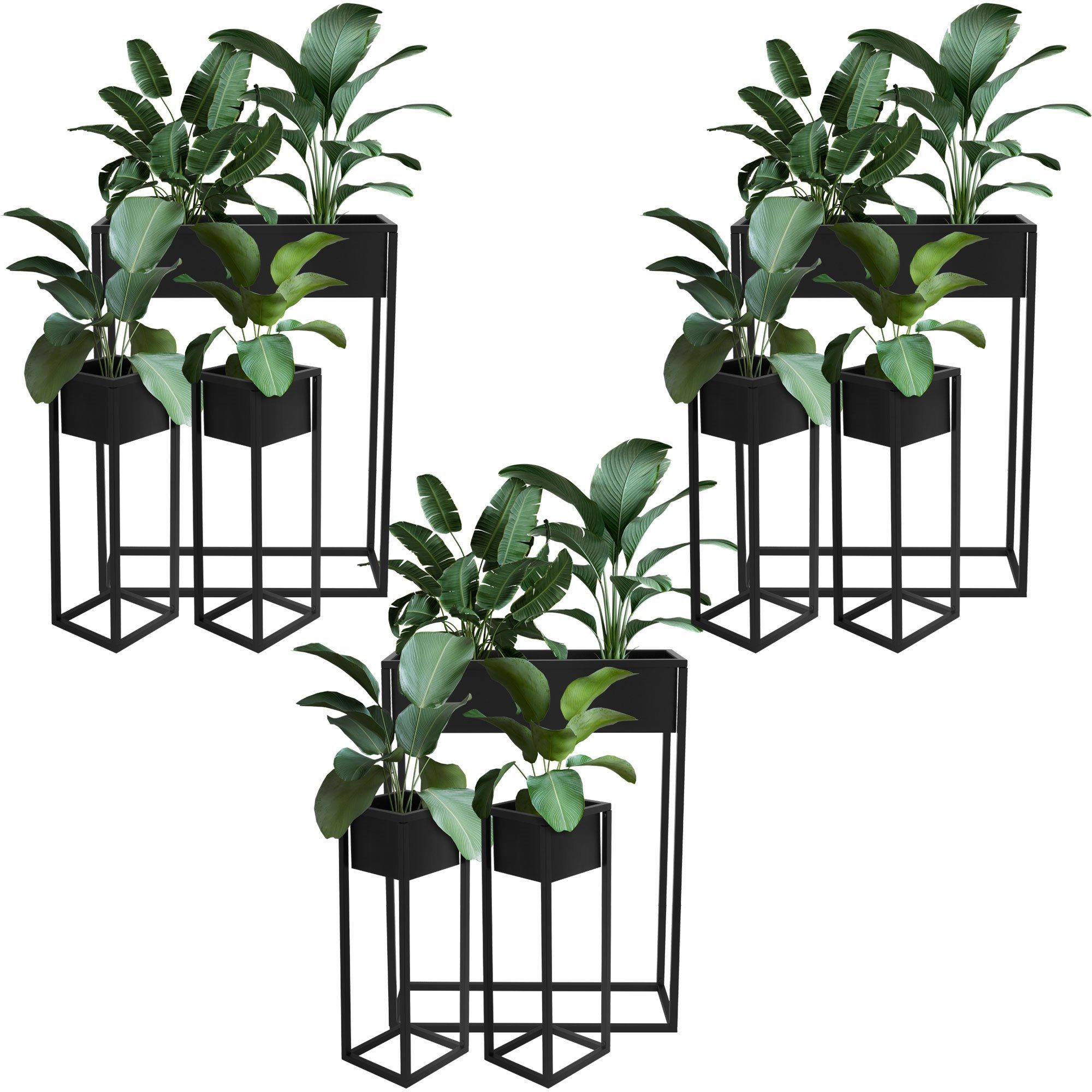 ML-DESIGN Blumenständer Übertopfständer Pflanzkasten Blumenkasten Pflanzenständer Hochbeet (3er Set), 9er Set Schwarz Metall 60x20x80cm 20x20x60cm stehend Übertopfständer