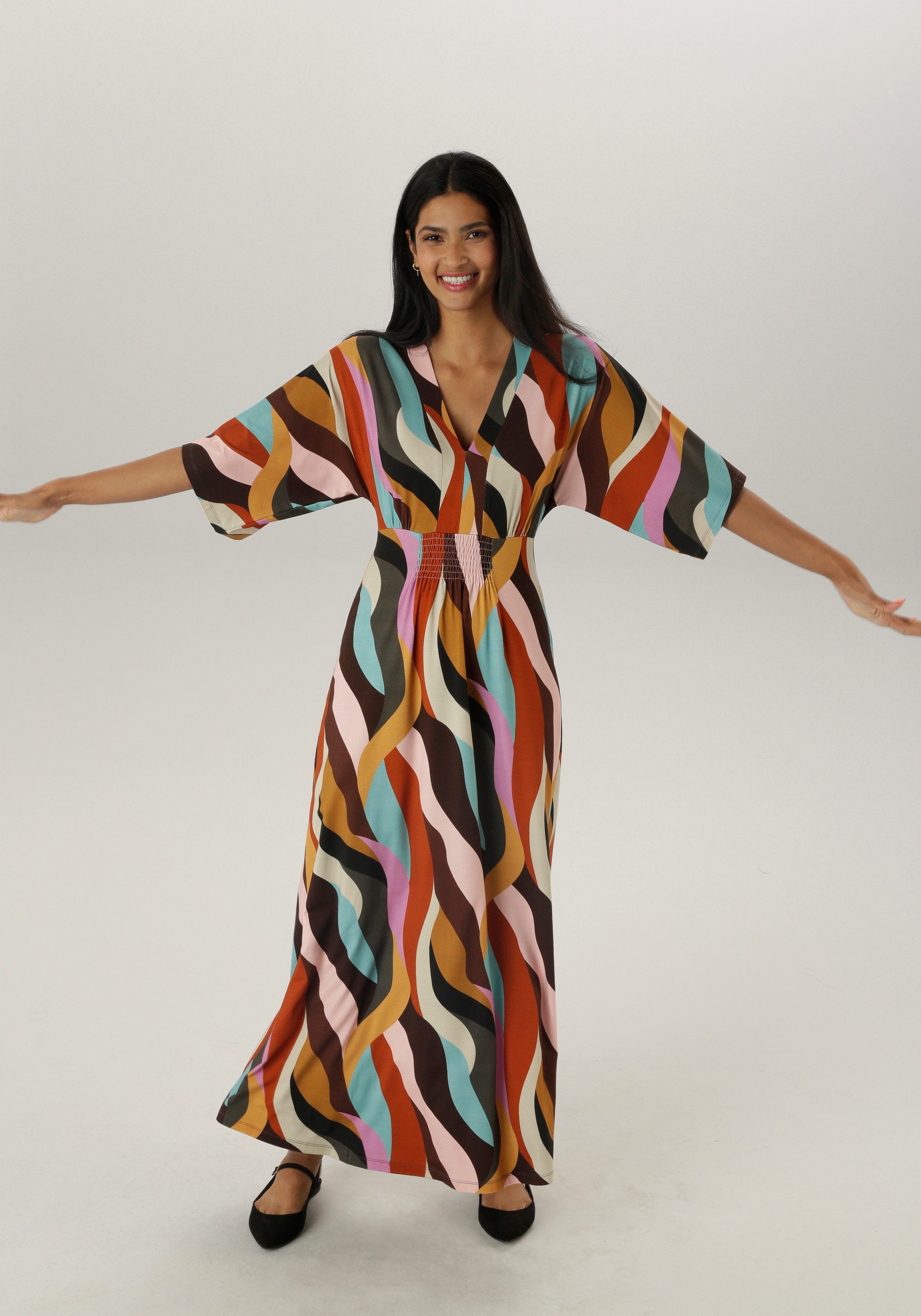 Aniston SELECTED Maxikleid mit weiten, 3/4-langen Ärmeln günstig online kaufen