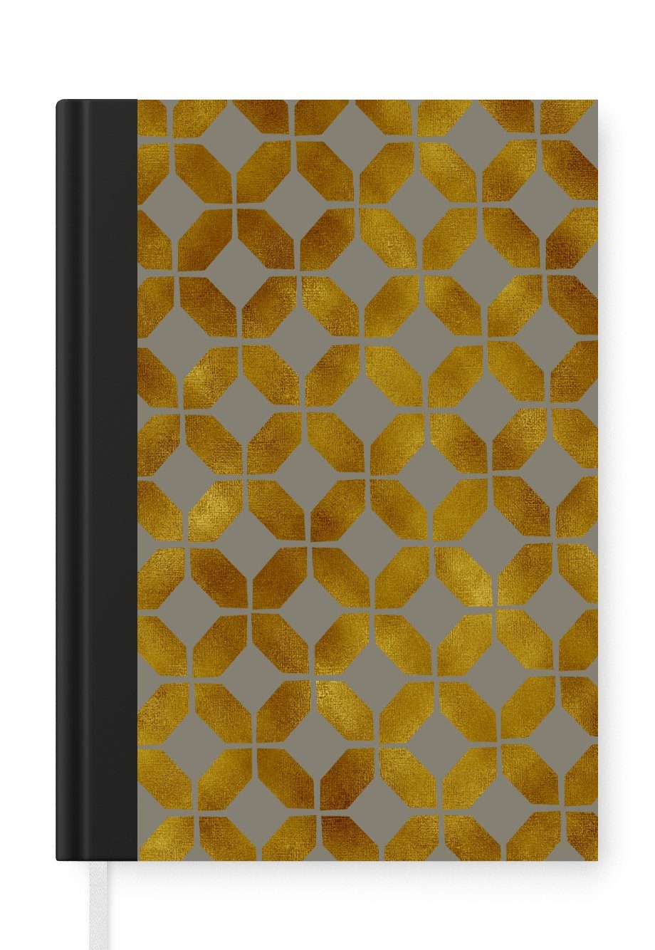 MuchoWow Notizbuch Muster - Figur - Gold - Grau, Journal, Merkzettel, Tagebuch, Notizheft, A5, 98 Seiten, Haushaltsbuch
