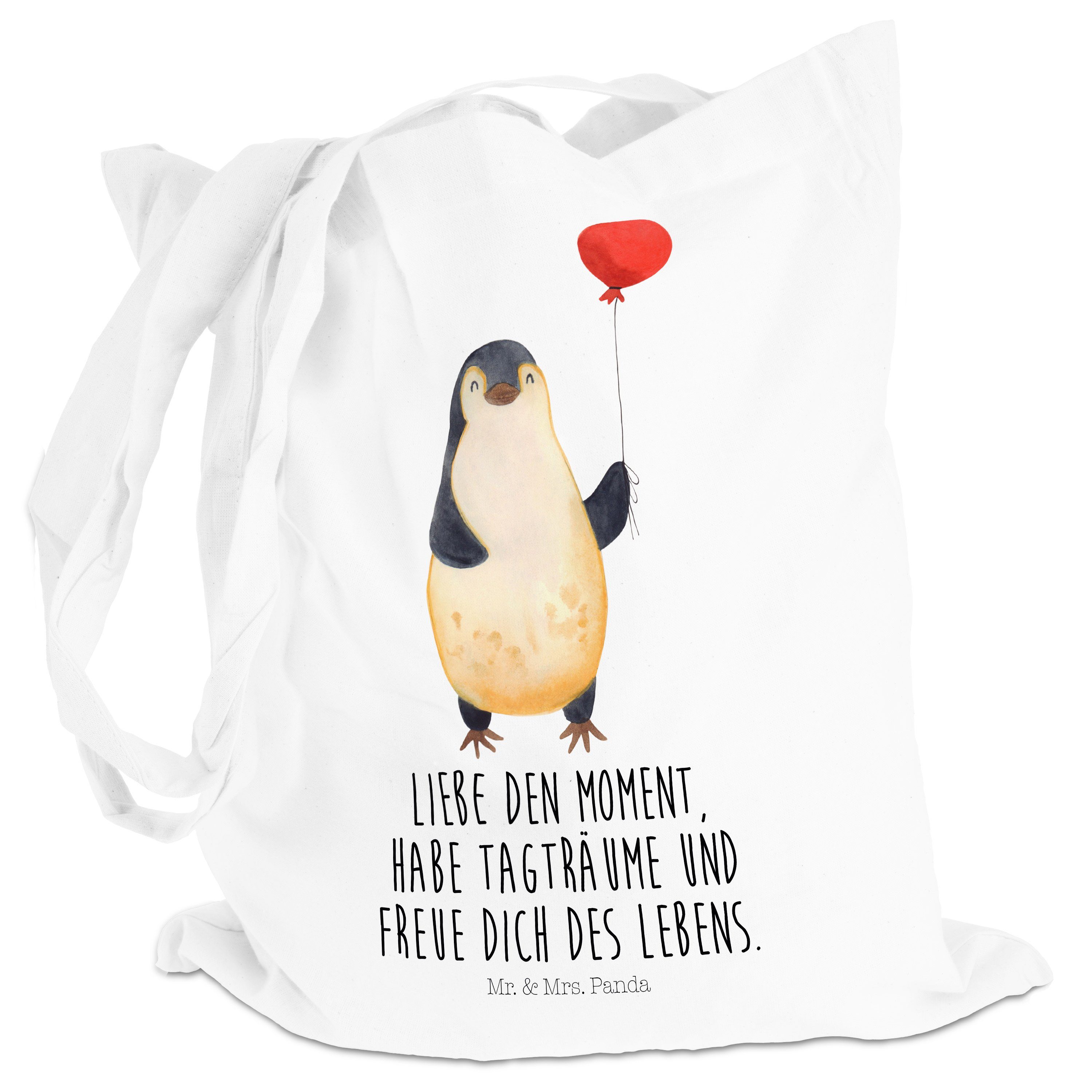 Panda Mrs. - - Weiß Stoffbeutel, & Geschenk, Pinguin Freundin, Luftballon Mr. (1-tlg) Tragetasche Geschenk