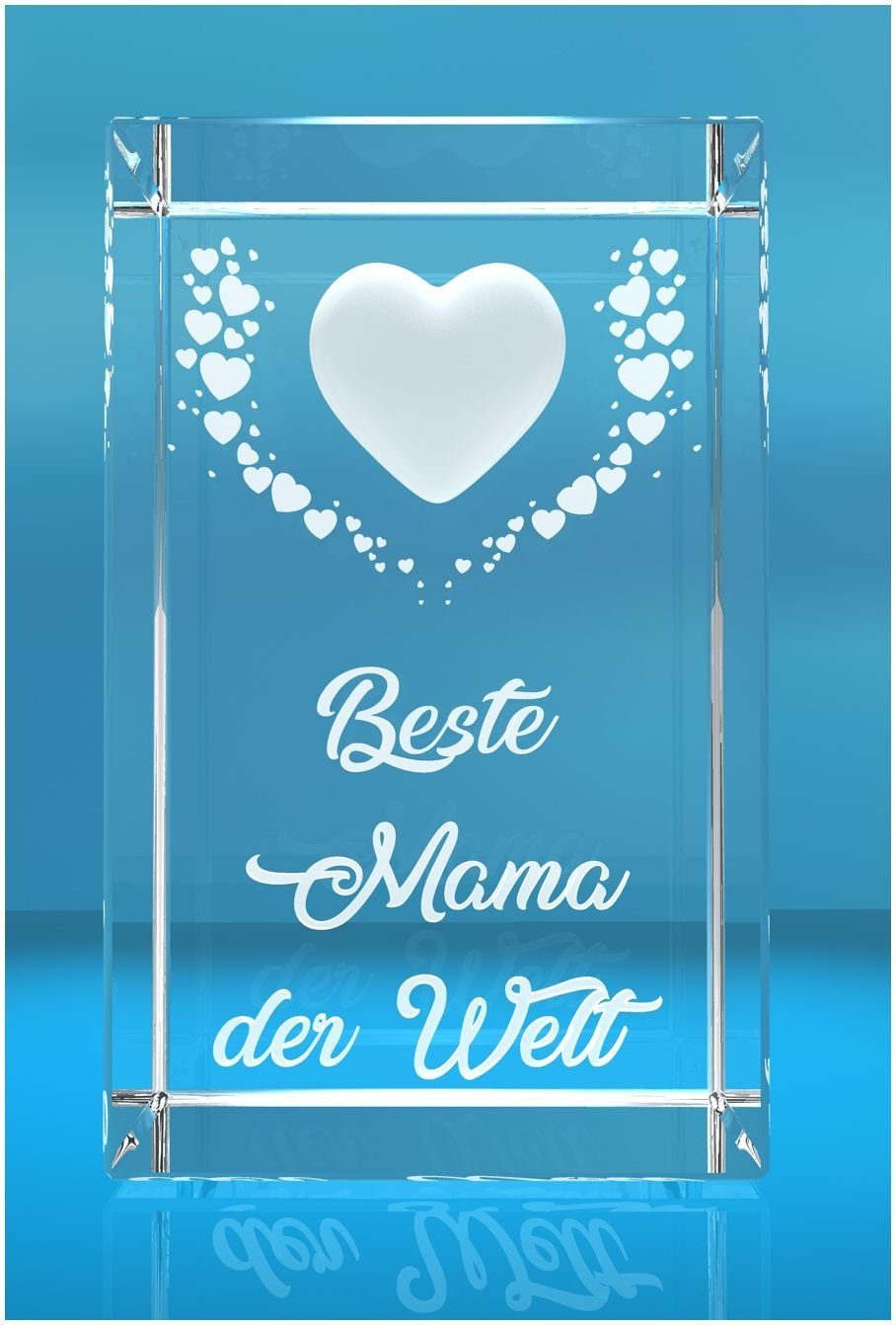 VIP-LASER Dekofigur VIP-LASER 3D Kristall Motiv: Fliegende Herzen Beste Mama der Wel, Hochwertige Geschenkbox, Made in Germany, Familienbetrieb