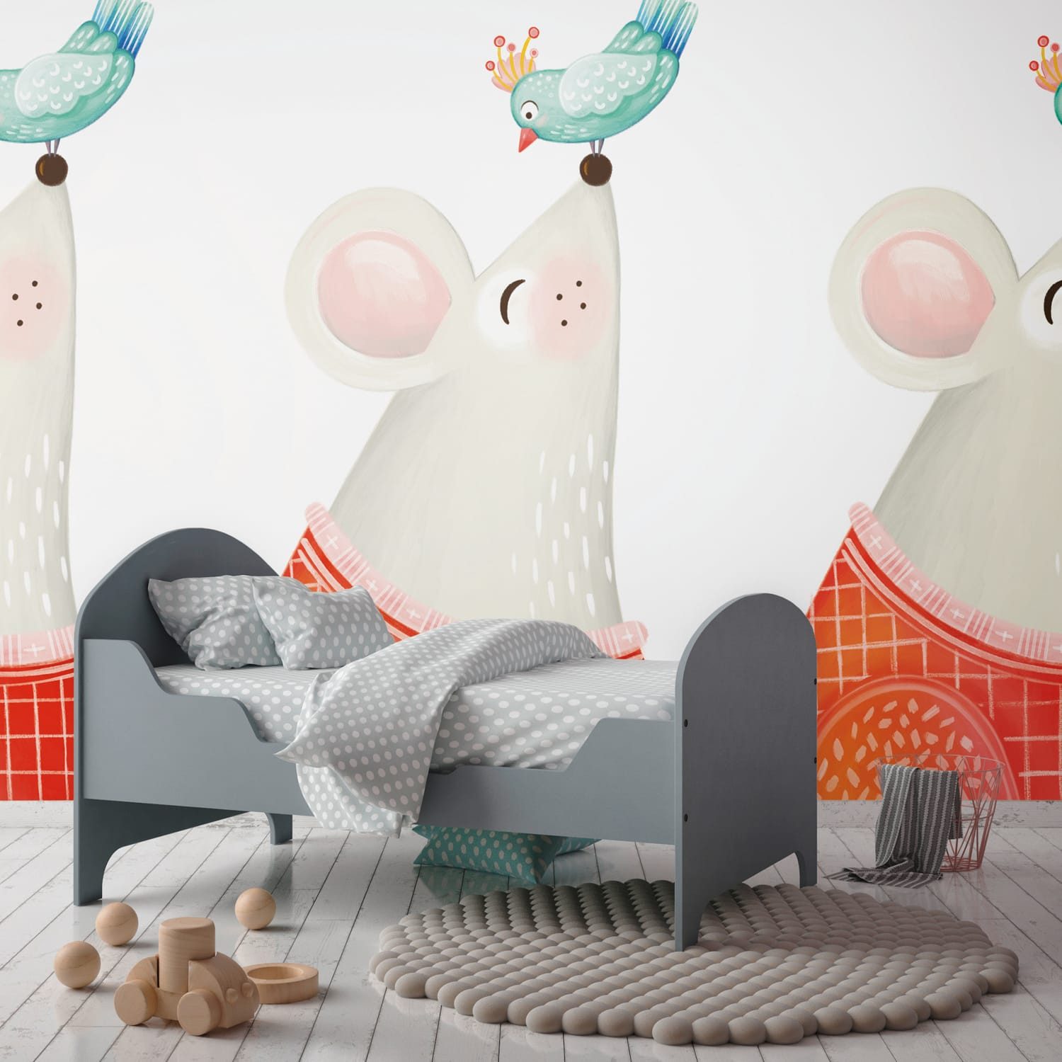 Profhome Vliestapete 391871-GU Fototapete Kindertapete weiß rot türkis grau 1,59 m x 2,8 m, glatt, matt, (1 Rolle, 4.45 qm), heißgeprägte Vliestapete in weiß