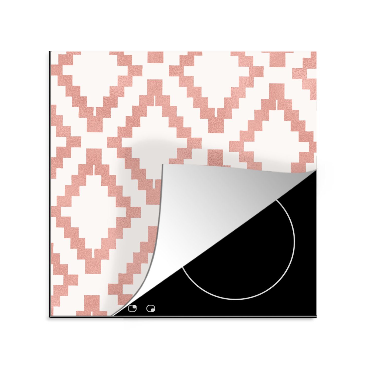 MuchoWow Herdblende-/Abdeckplatte Block - Rosa - Muster, Vinyl, (1 tlg), 78x78 cm, Ceranfeldabdeckung, Arbeitsplatte für küche