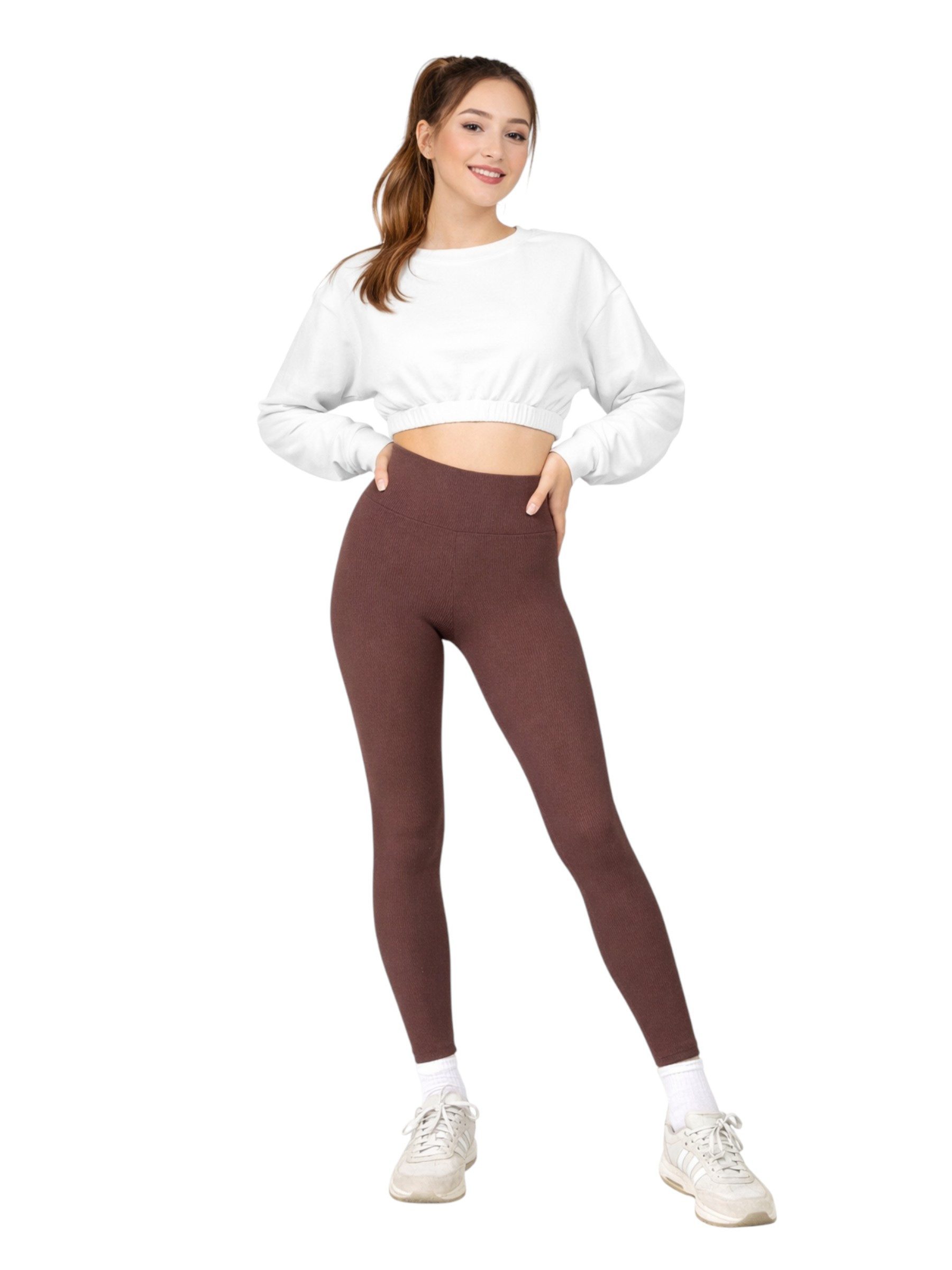 fashionshowcase Leggings Gerippt mit Fleecefutter High Waist – figurbetont, elastisch & wärmend körperbetonte Passform, wärmendes Innenfutter