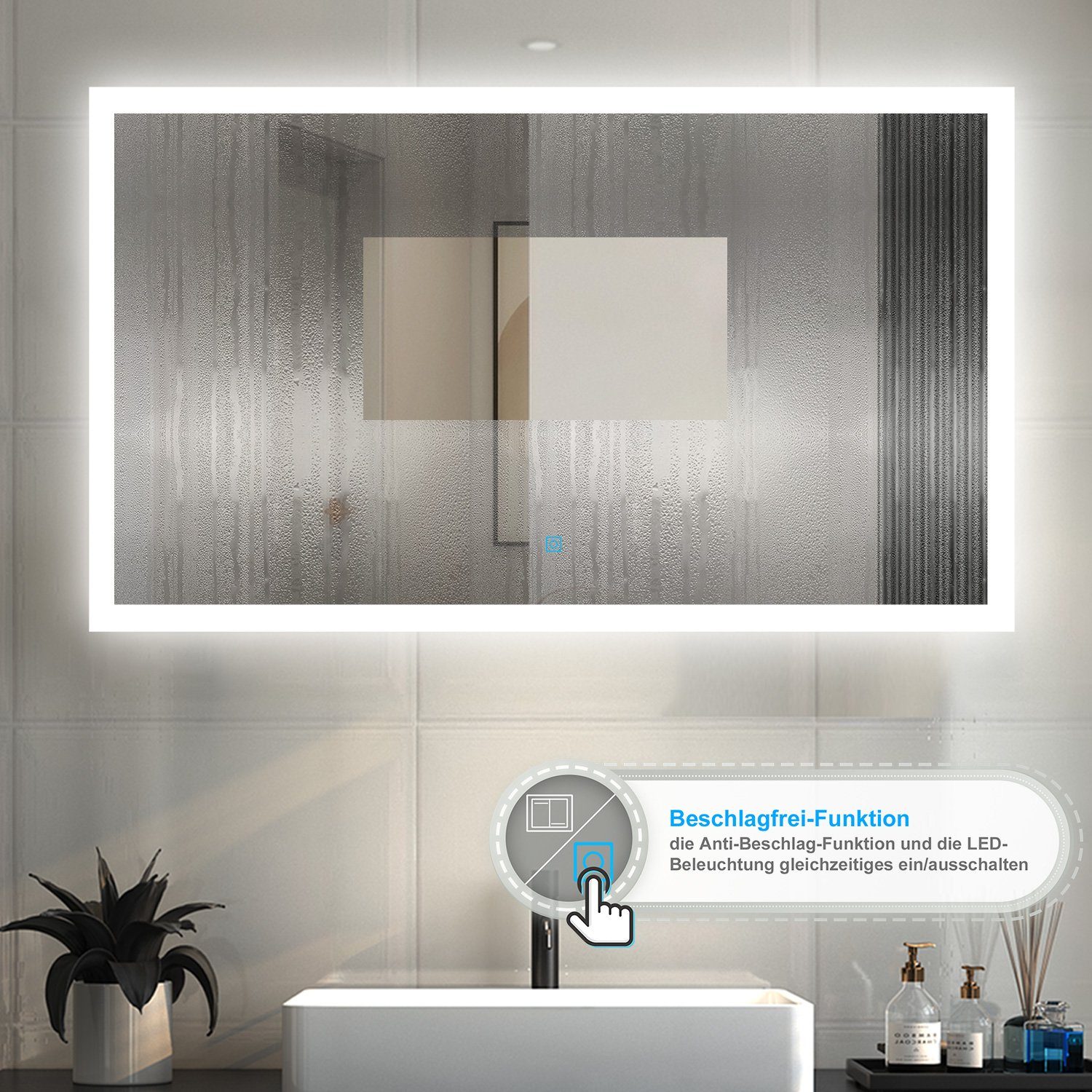 duschspa Badspiegel Wandspiegel mit LED Beleuchtung Kaltweiß Warmweiß wählbar, 50-160 cm breit