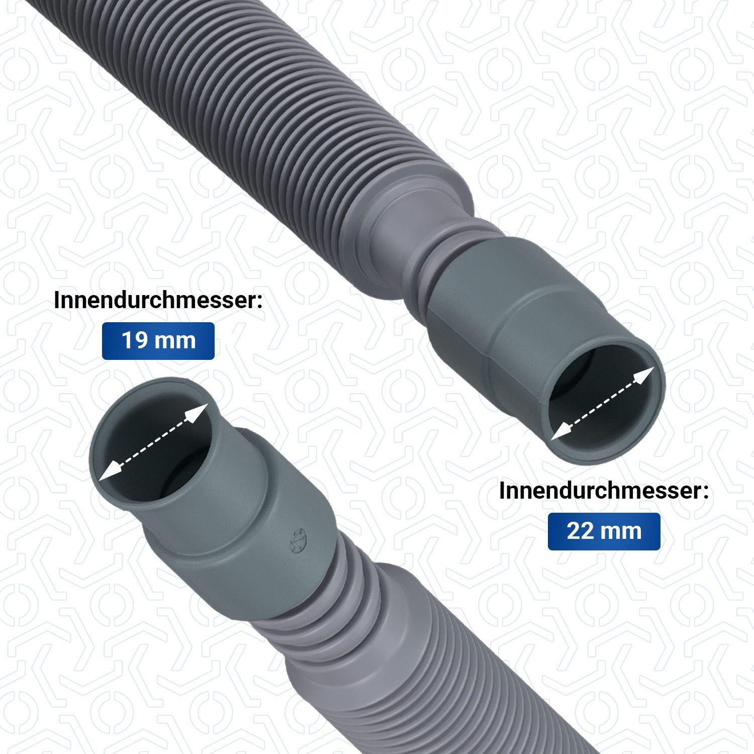 VIOKS Ablaufschlauch Schlauch Verlängerung Ausziehbar 80-300 cm 19/22mmØ, + Haltebogen für Waschmaschine Geschirrspüler
