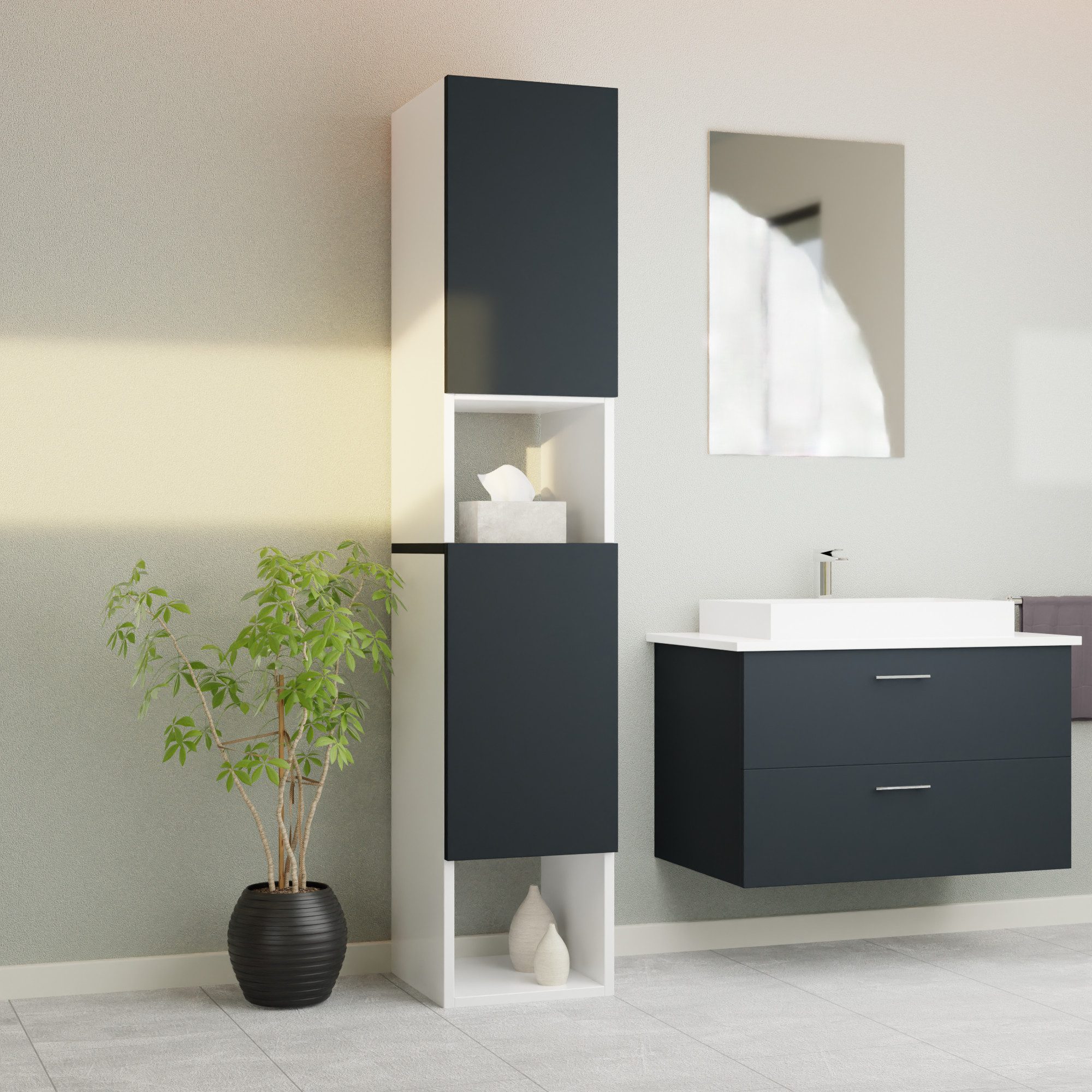GARLIVO Badezimmer-Set Badezimmerschrank GLC2, hängend, stehend, Anthrazit, Breite 31,5 cm