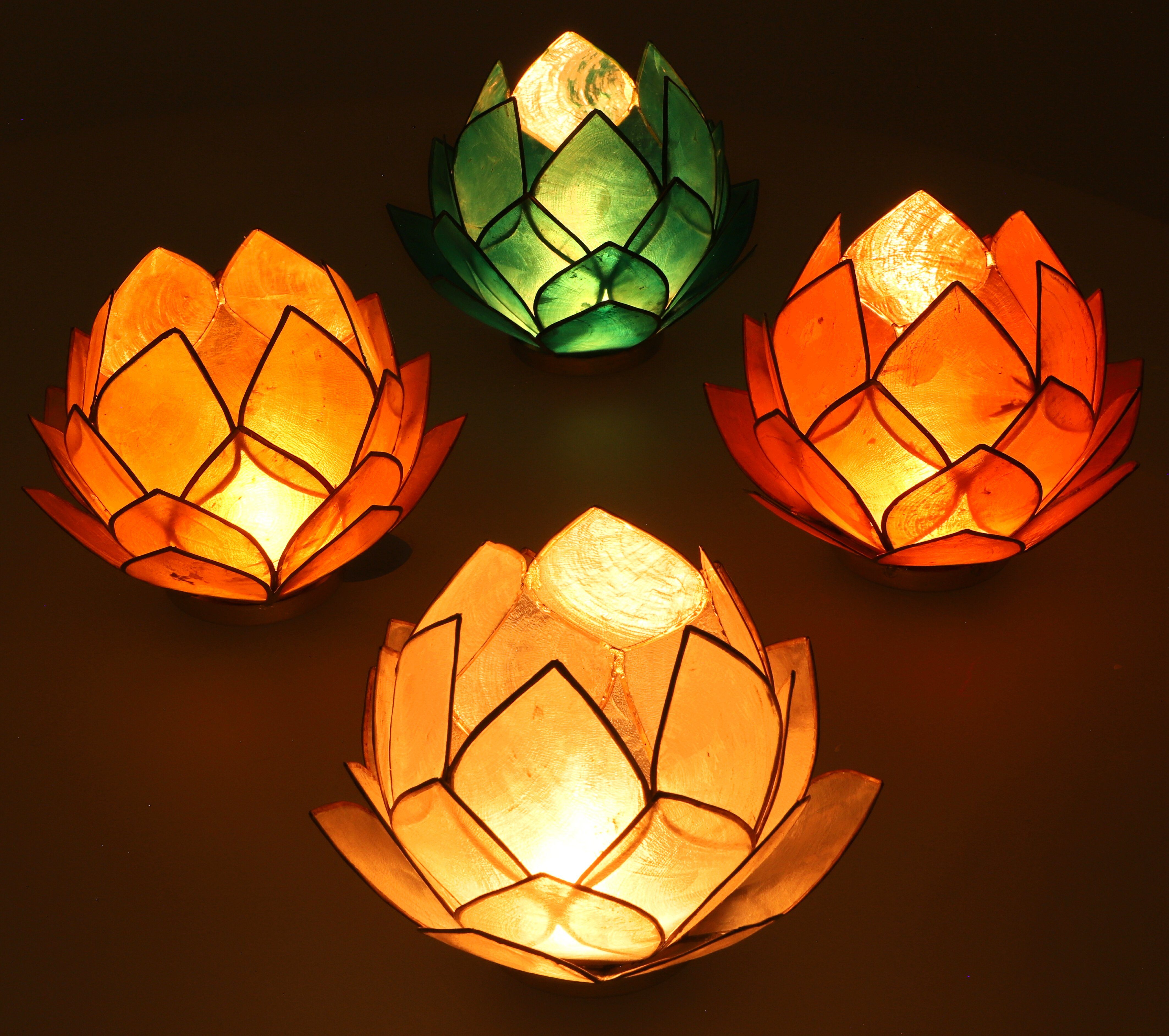Guru-Shop Windlicht Lotus Teelicht Muschel 14*10 cm - dunkellila