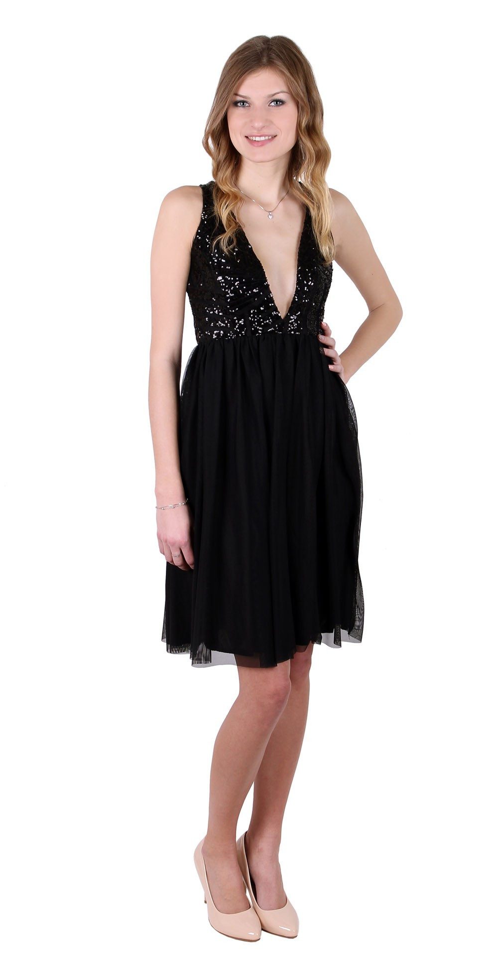 Midikleid Schwarzes Midikleid mit Pailletten John Zack S