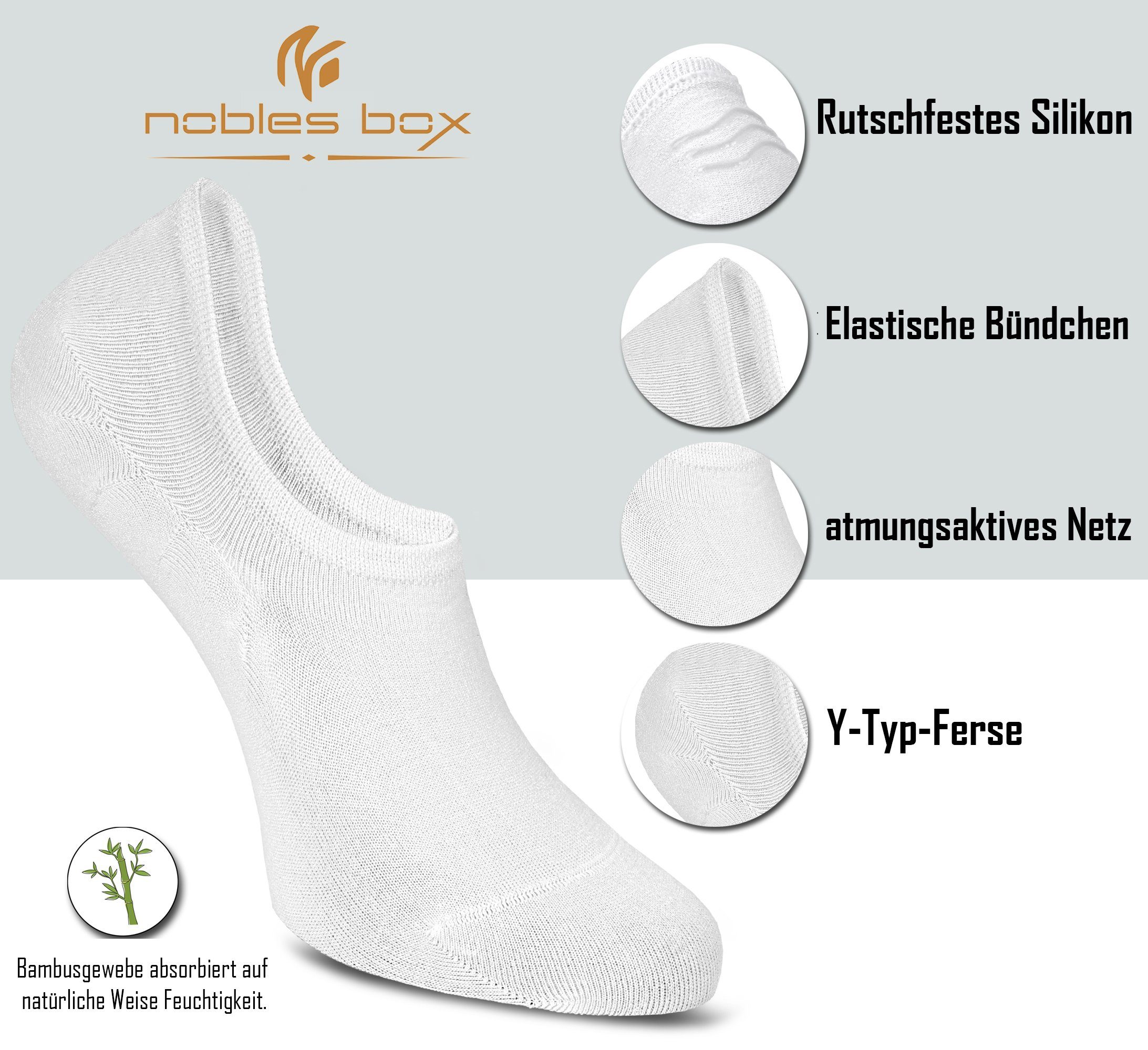 Socken Bambussocken Weiß Kurzsocken 6-Paar) (Box, NoblesBox No-Show