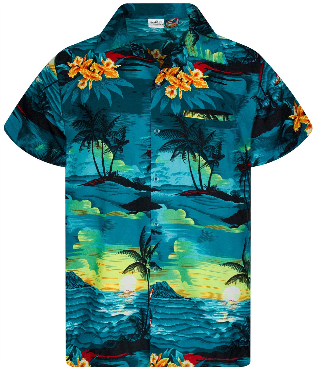 Hawaiihemd Surf Funky Hawaii-Hemd Herren Kurzarm Front-Tasche Stylish Unisex