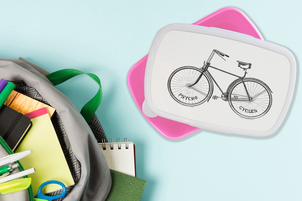 Erwachsene, Fahrrad für Lunchbox Brotbox Mädchen, - rosa Snackbox, Kinder, - Sattel, Brotdose MuchoWow Kunststoff, (2-tlg), Kunststoff Retro