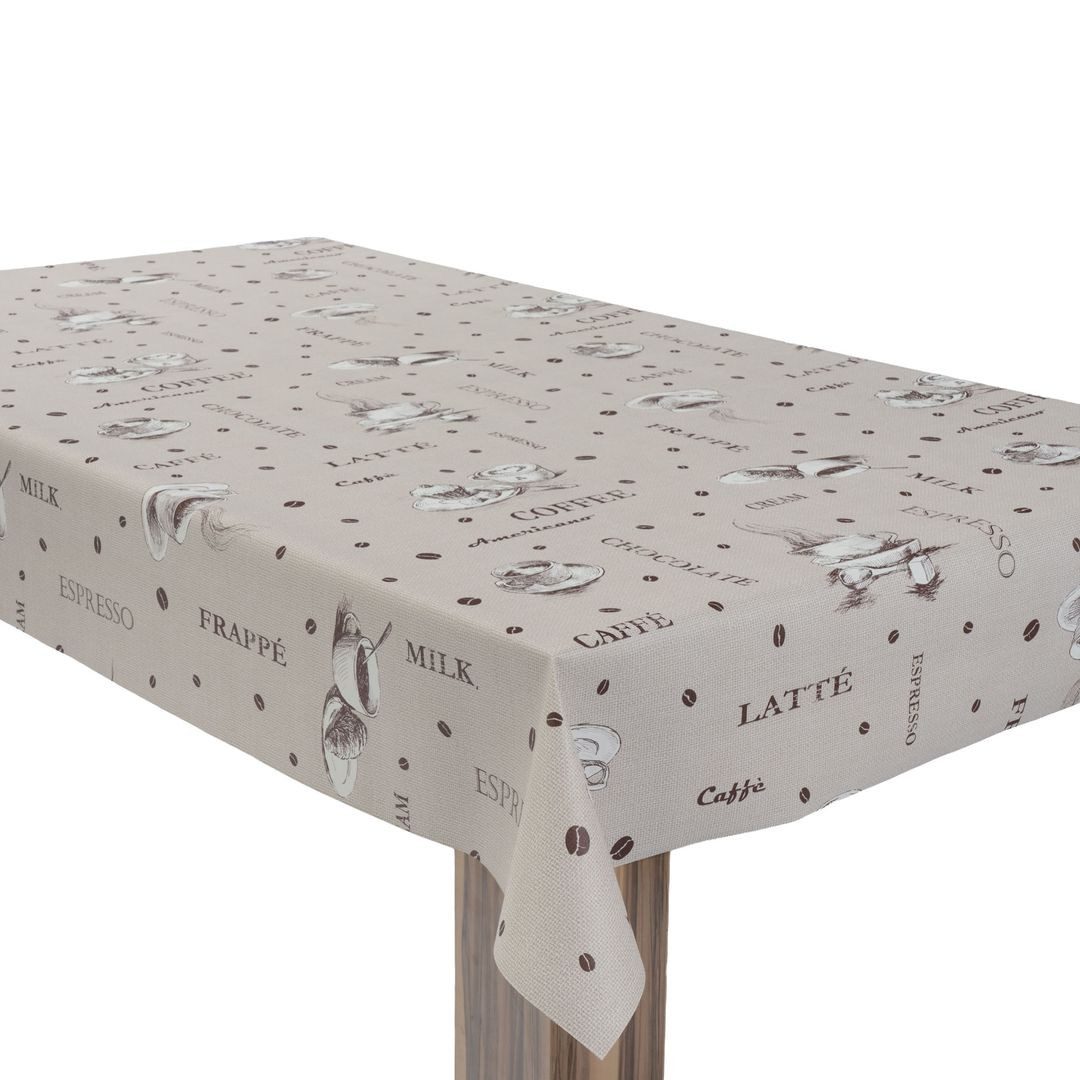 laro Tischdecke Wachstuchtischdecke Barista Design Beige-Braun PVC Eckig