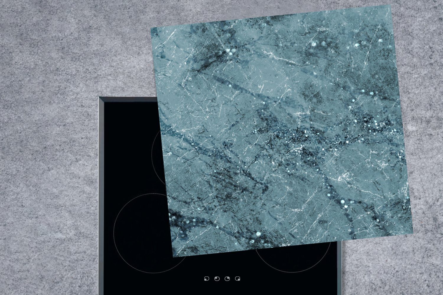 (1 für Herdblende-/Abdeckplatte tlg), MuchoWow Glitter, - cm, Arbeitsplatte küche Ceranfeldabdeckung, - Vinyl, 78x78 Blau Marmor